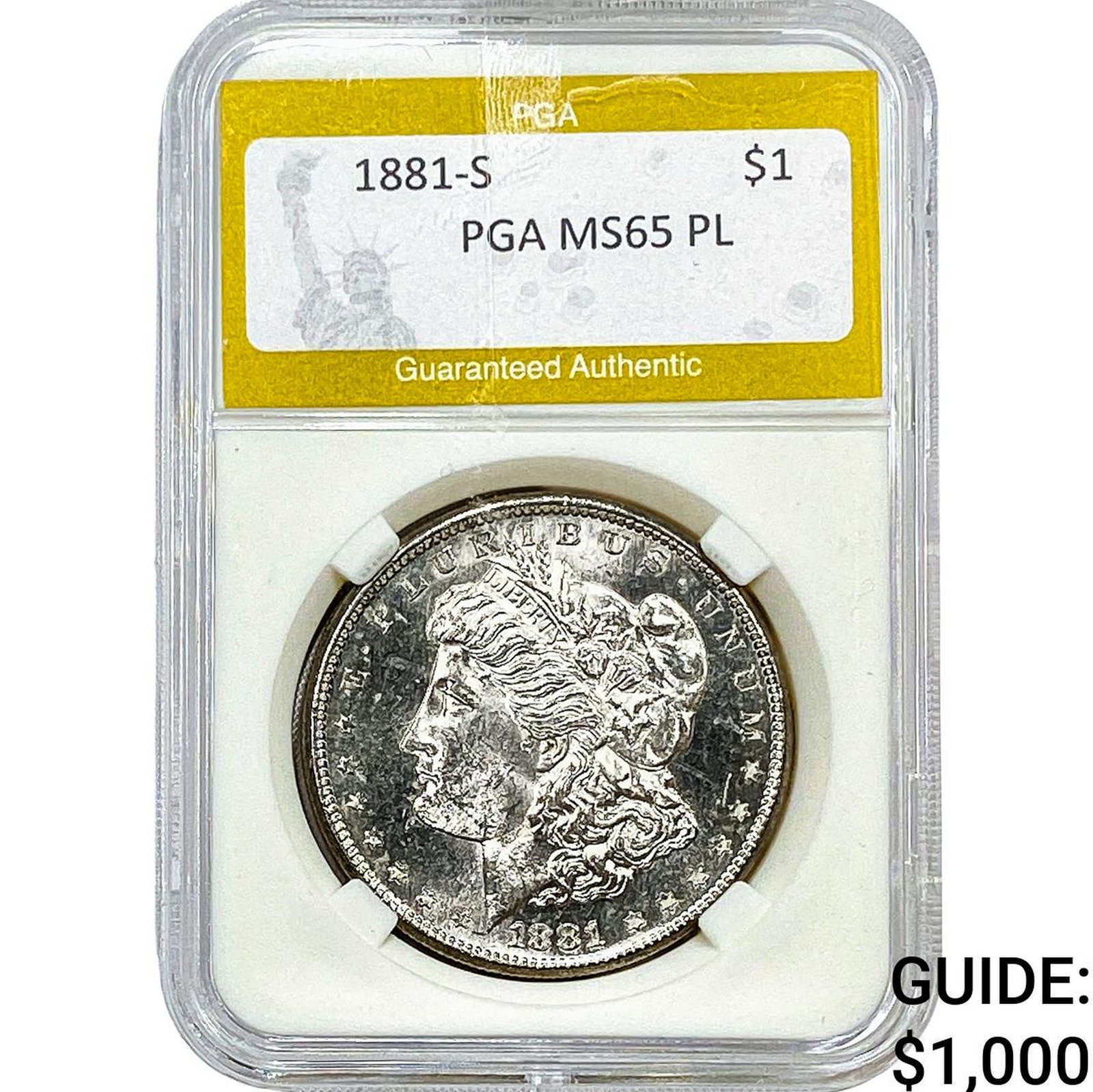 1881-S Morgan Silver Dollar PGA MS65 PL: 1881-S Morgan Silver Dollar PGA MS65 PL