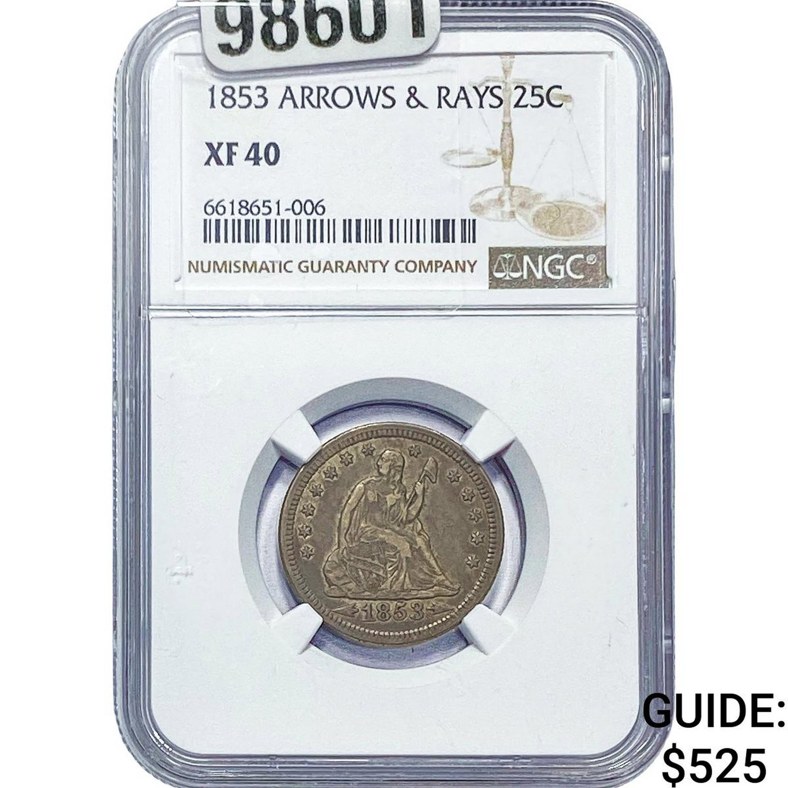 1853 Seated Liberty Quarter NGC XF40: 1853 Seated Liberty Quarter NGC XF40