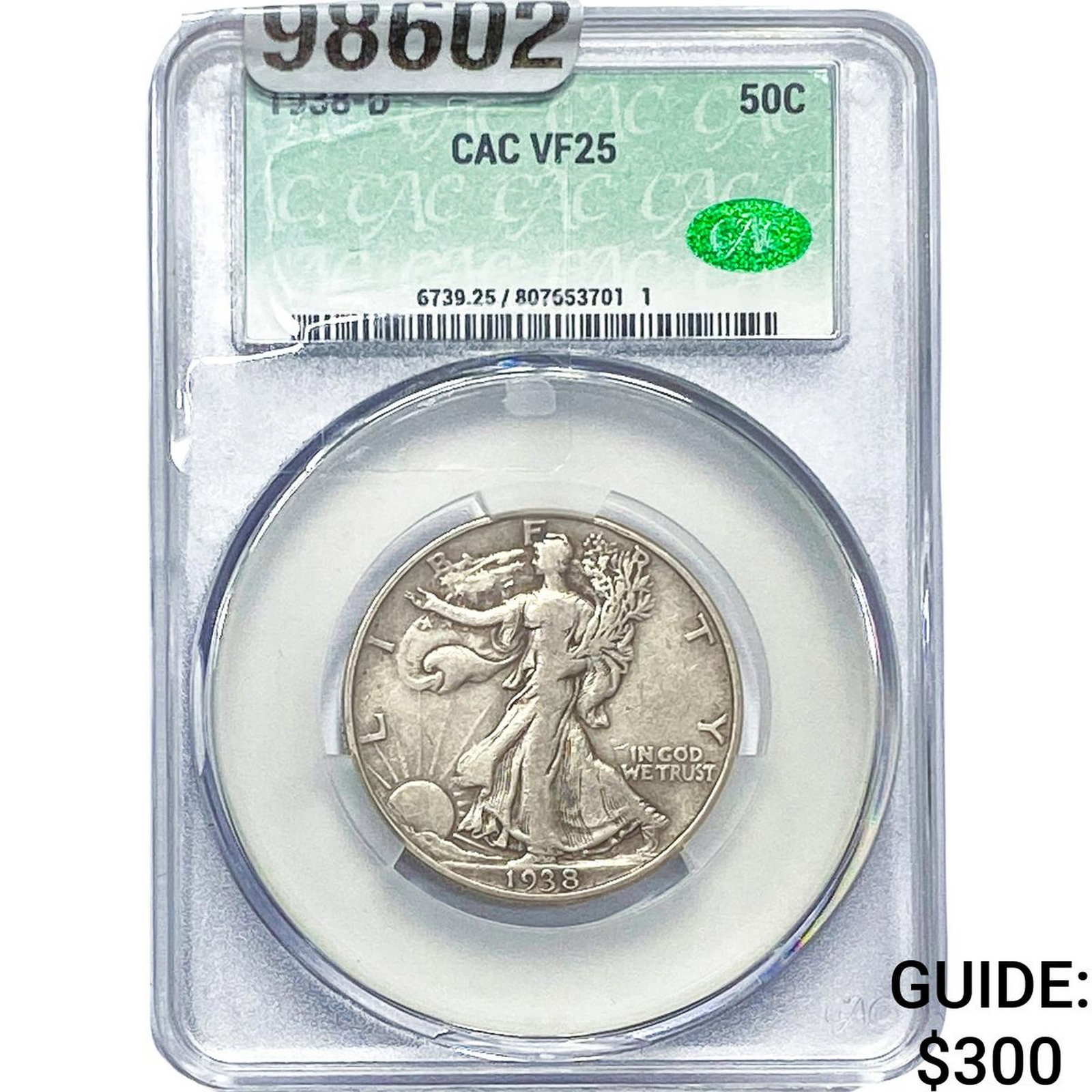 1938-D Walking Liberty Half Dollar CAC VF25 (1 of 2)