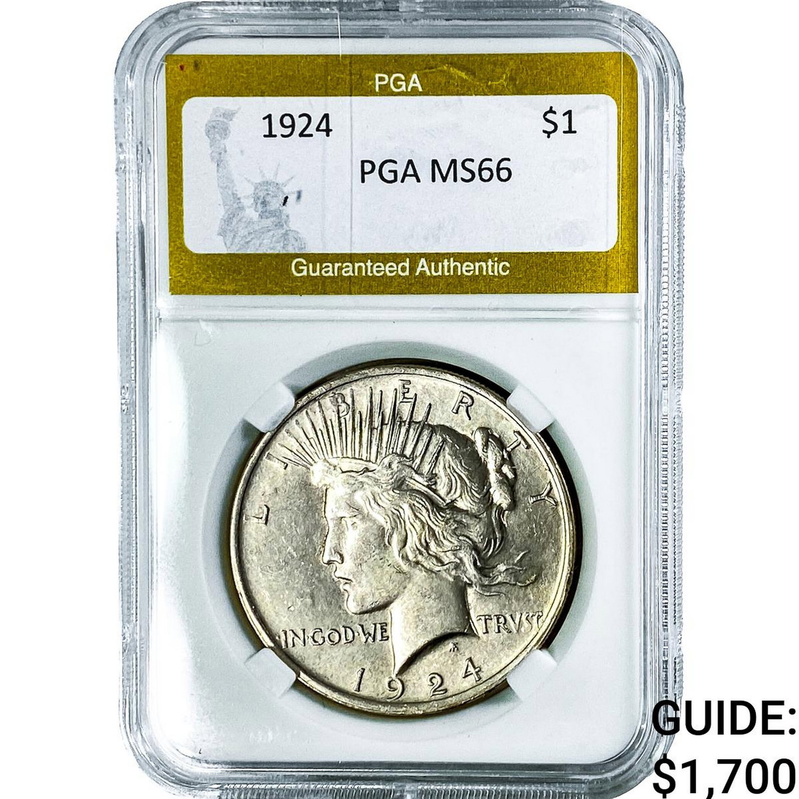 1924 Silver Peace Dollar PGA MS66: 1924 Silver Peace Dollar PGA MS66