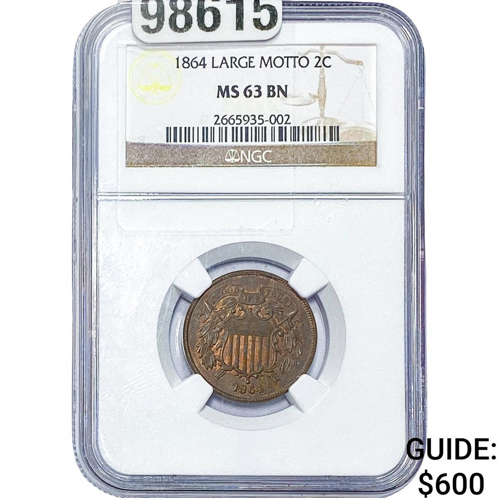 1864 Two Cent Piece NGC MS63 BN: 1864 Two Cent Piece NGC MS63 BN