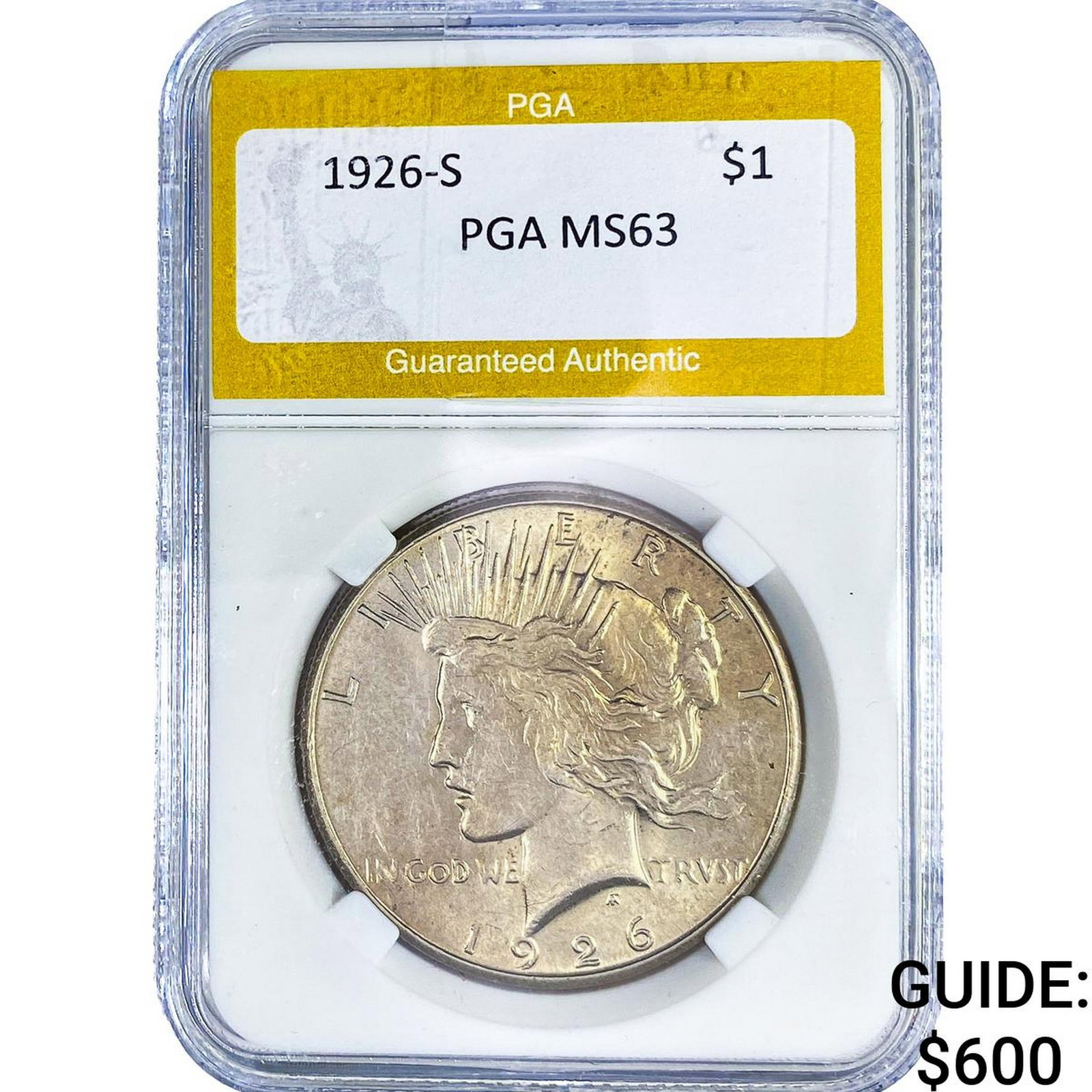 1926-S Silver Peace Dollar PGA MS63: 1926-S Silver Peace Dollar PGA MS63