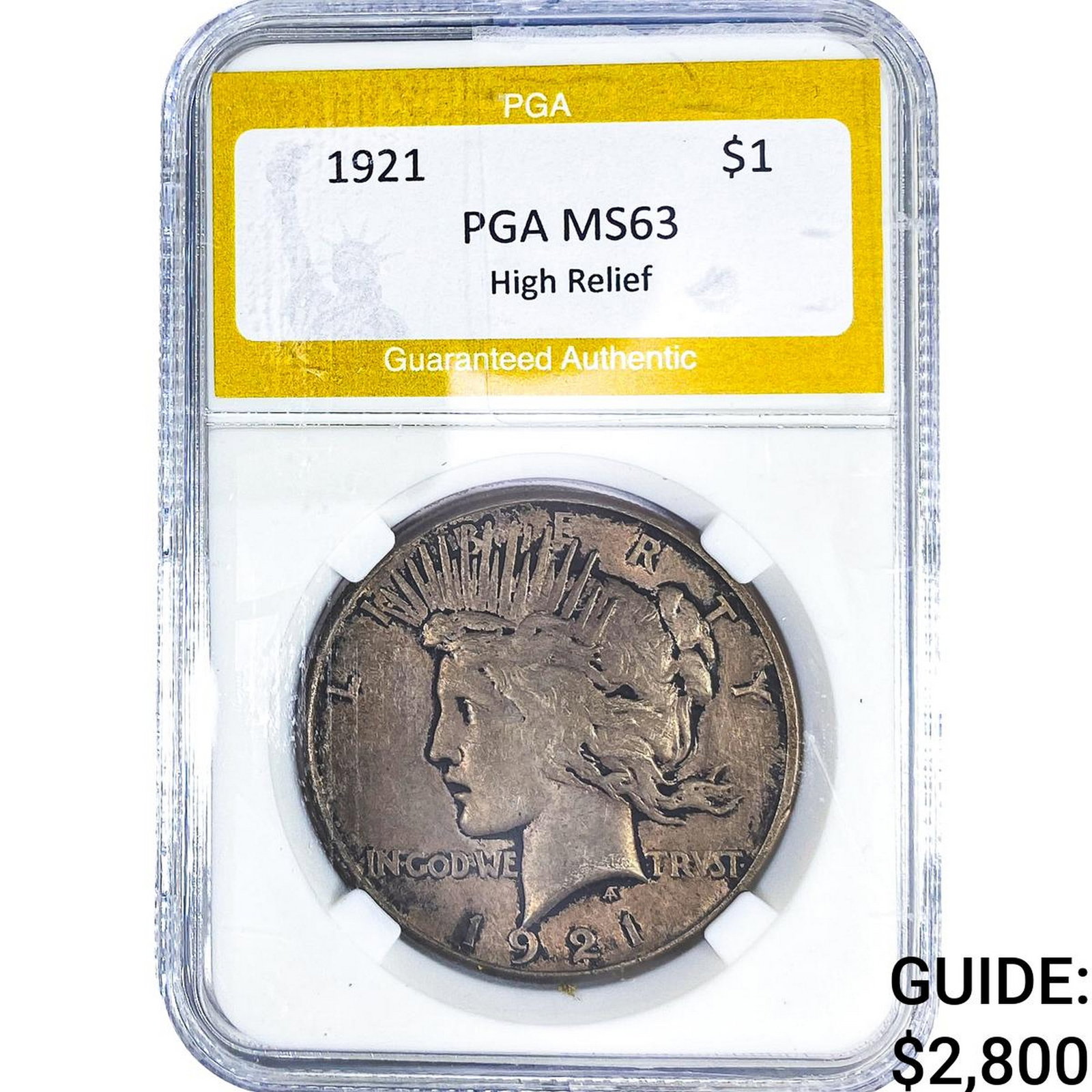 1921 Silver Peace Dollar PGA MS63 High Relief: 1921 Silver Peace Dollar PGA MS63 High Relief