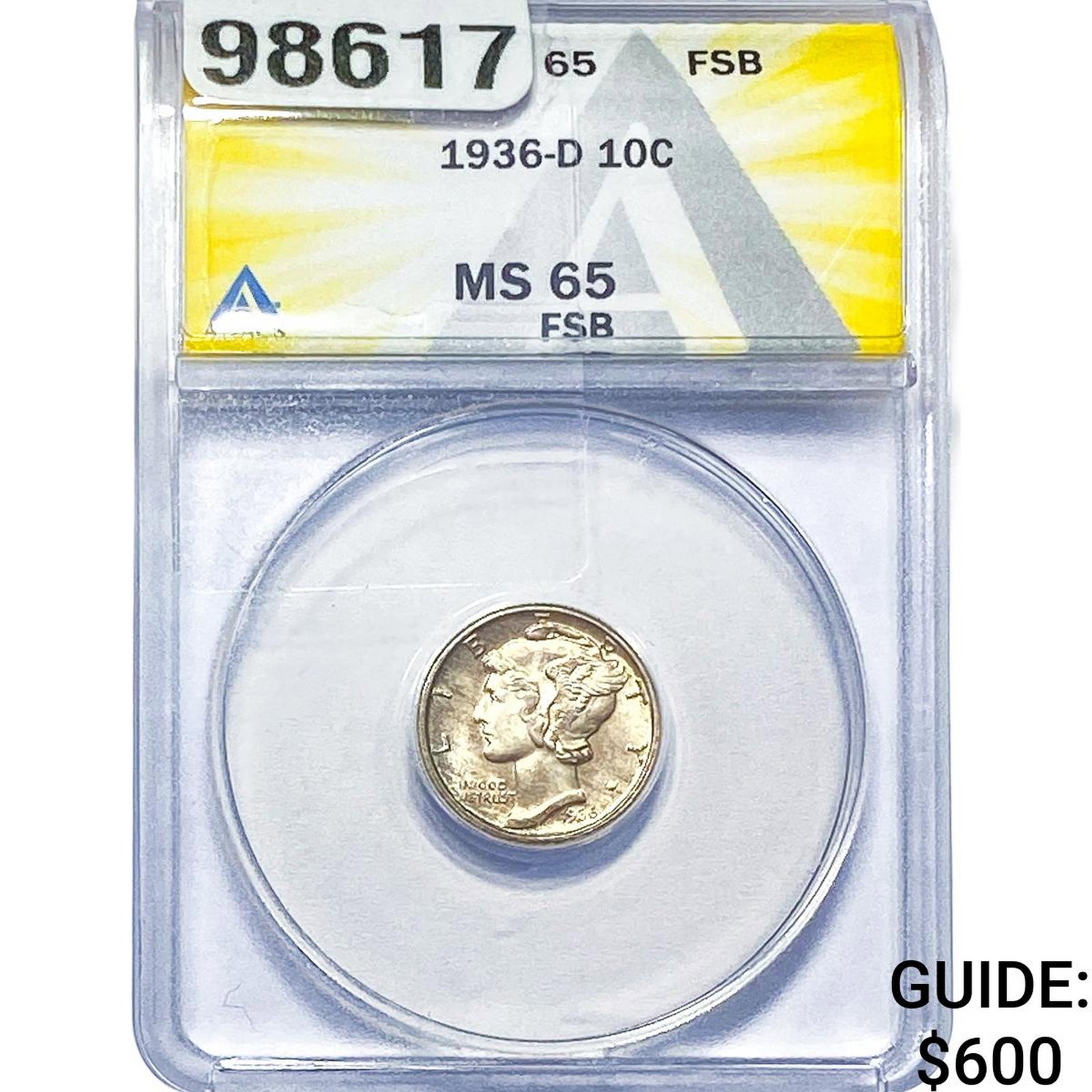 1936-D Mercury Silver Dime ANACS MS65 FSB: 1936-D Mercury Silver Dime ANACS MS65 FSB