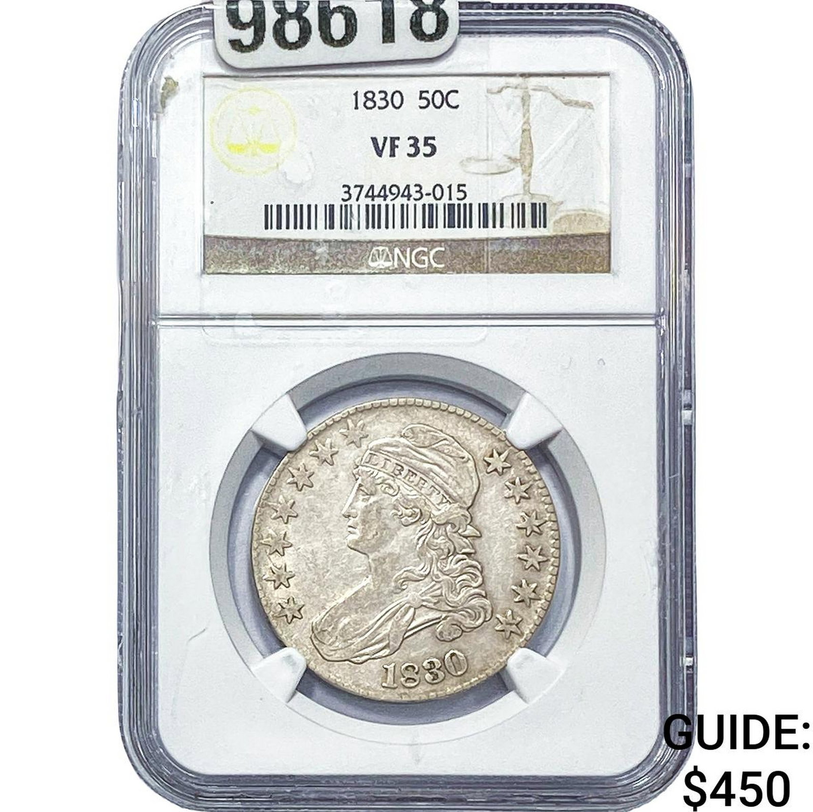 1830 Capped Bust Half Dollar NGC VF35: 1830 Capped Bust Half Dollar NGC VF35