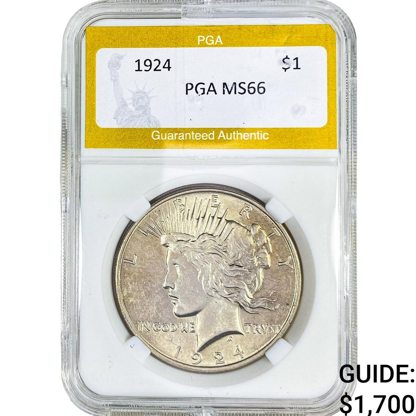 1924 Silver Peace Dollar PGA MS66: 1924 Silver Peace Dollar PGA MS66