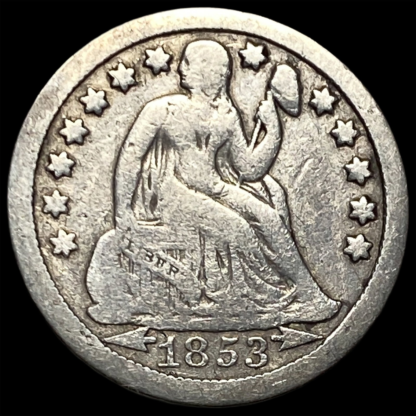 1853-O Silver Seated Liberty Dime LIGHTLY CIRCULATED: 1853-O Silver Seated Liberty Dime LIGHTLY CIRCULATED
