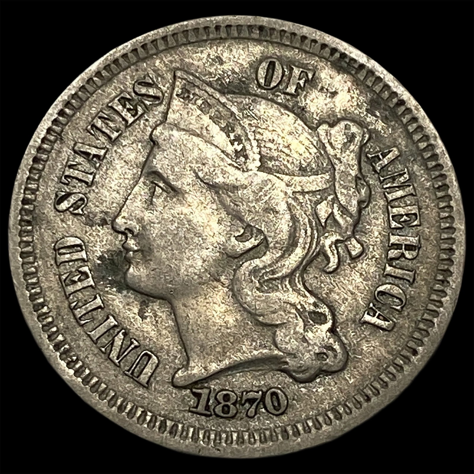 1870 Nickel Three-Cent Piece NEARLY UNCIRCULATED: 1870 Nickel Three-Cent Piece NEARLY UNCIRCULATED