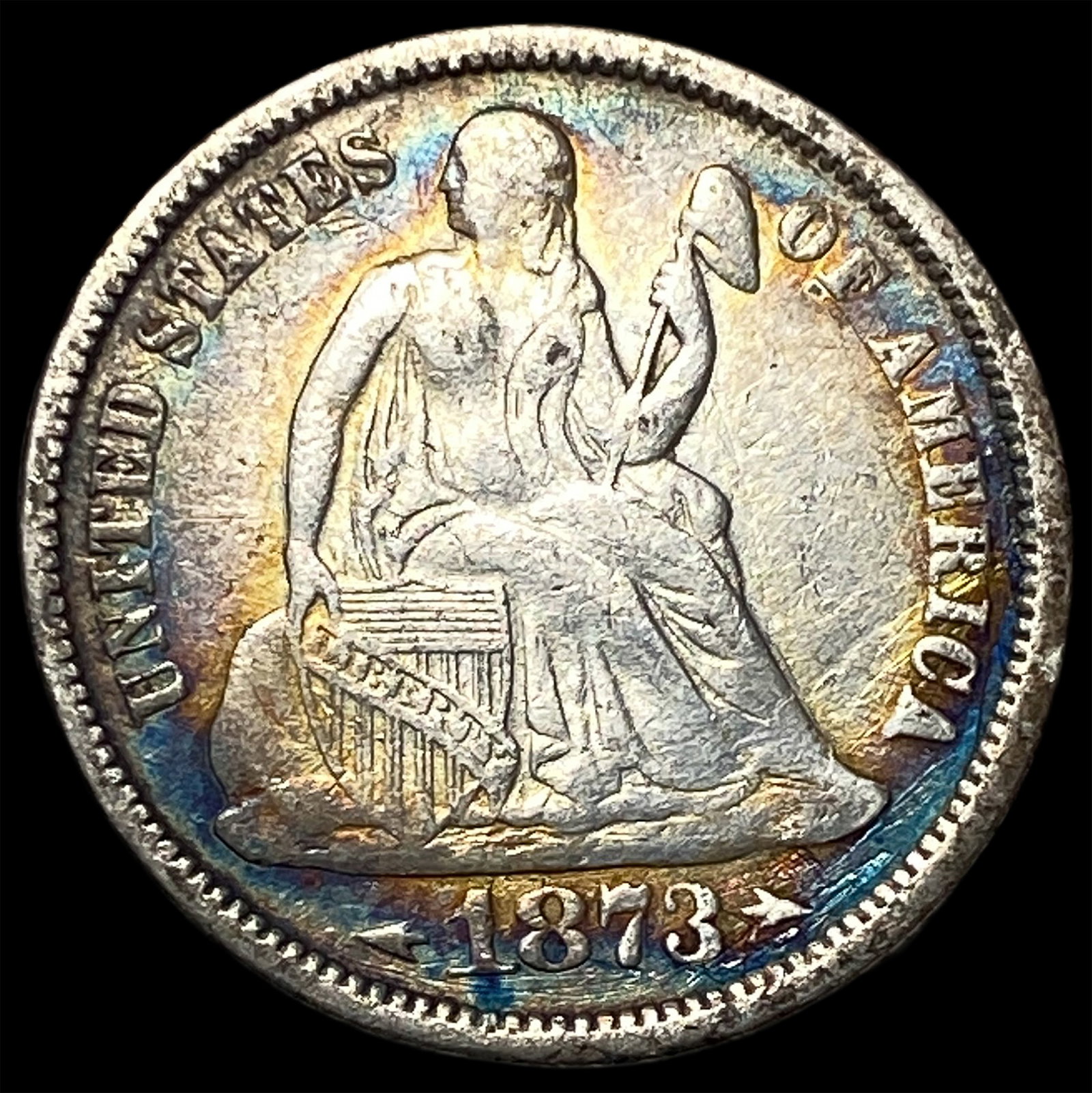 1873 Seated Liberty Dime (Arrows) NEARLY UNCIRCULATED: 1873 Seated Liberty Dime (Arrows) NEARLY UNCIRCULATED