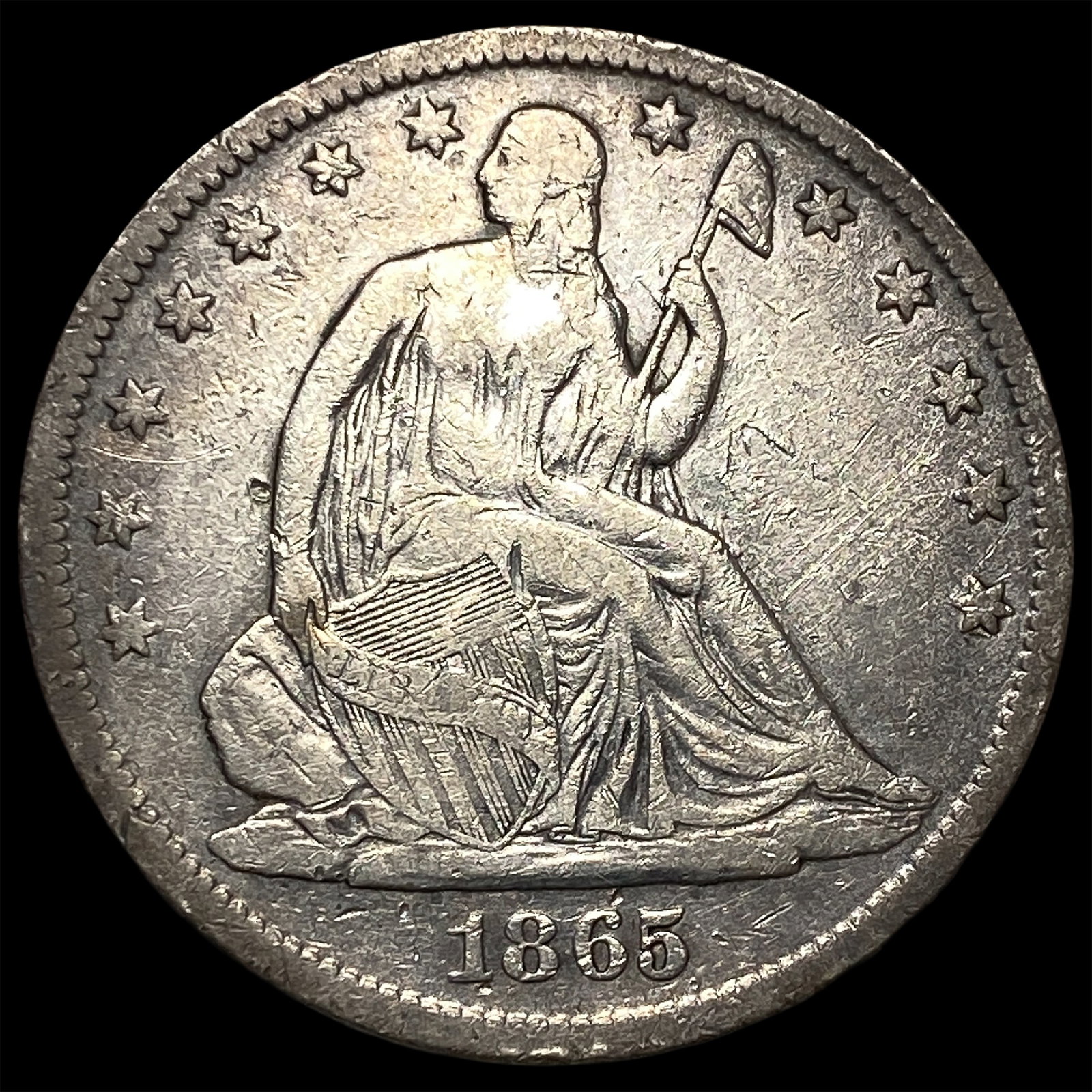 1865-S Silver Half Dollar LIGHTLY CIRCULATED: 1865-S Silver Half Dollar LIGHTLY CIRCULATED