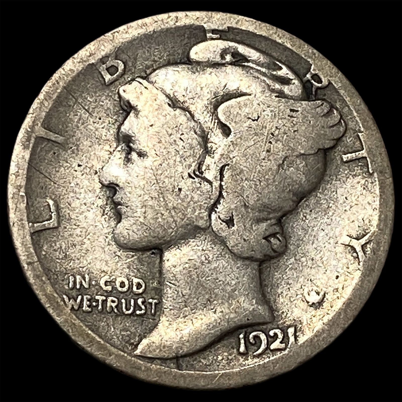 1921-S Silver Mercury Dime NICELY CIRCULATED: 1921-S Silver Mercury Dime NICELY CIRCULATED