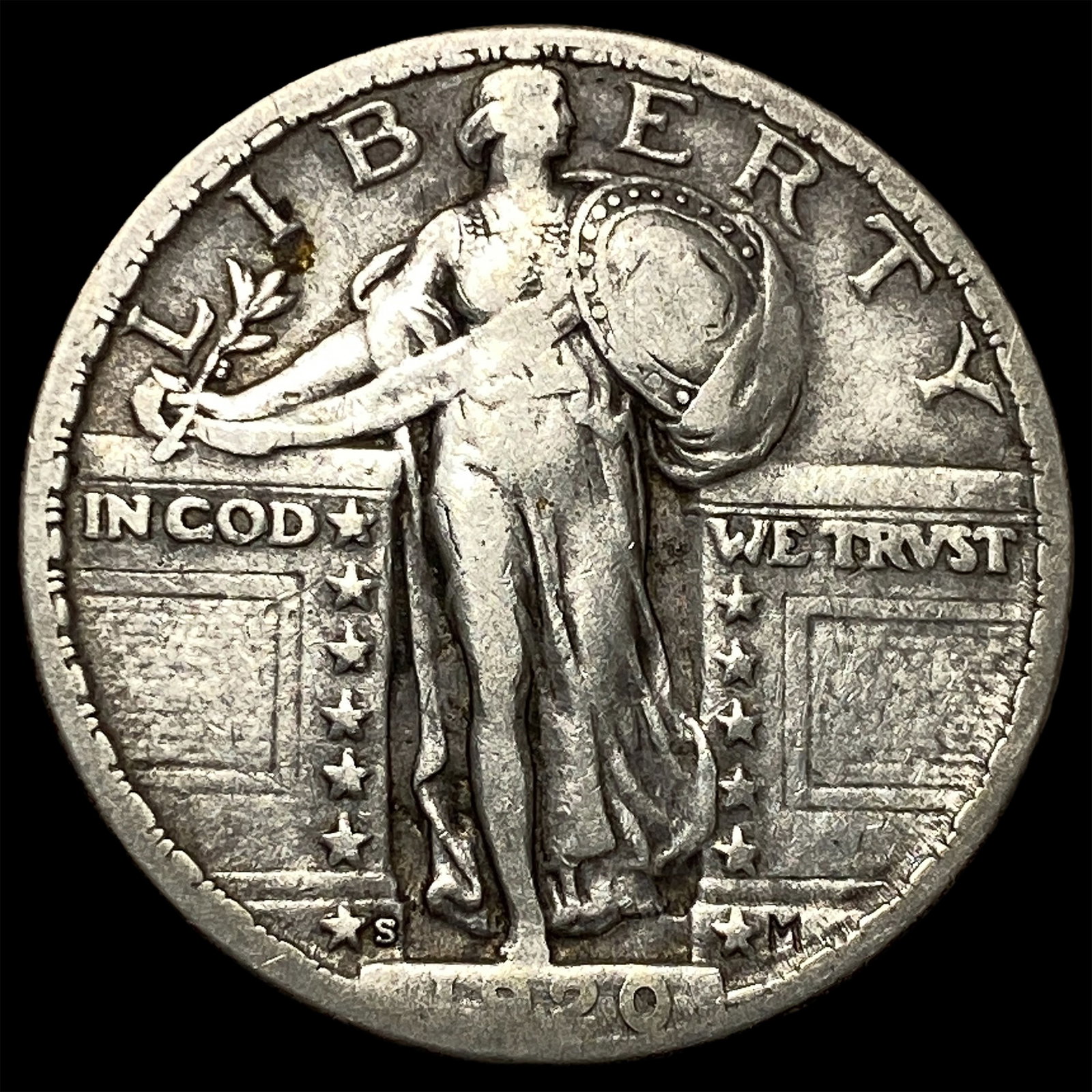 1920-S Silver Standing Liberty Quarter NEARLY UNCIRCULATED: 1920-S Silver Standing Liberty Quarter NEARLY UNCIRCULATED