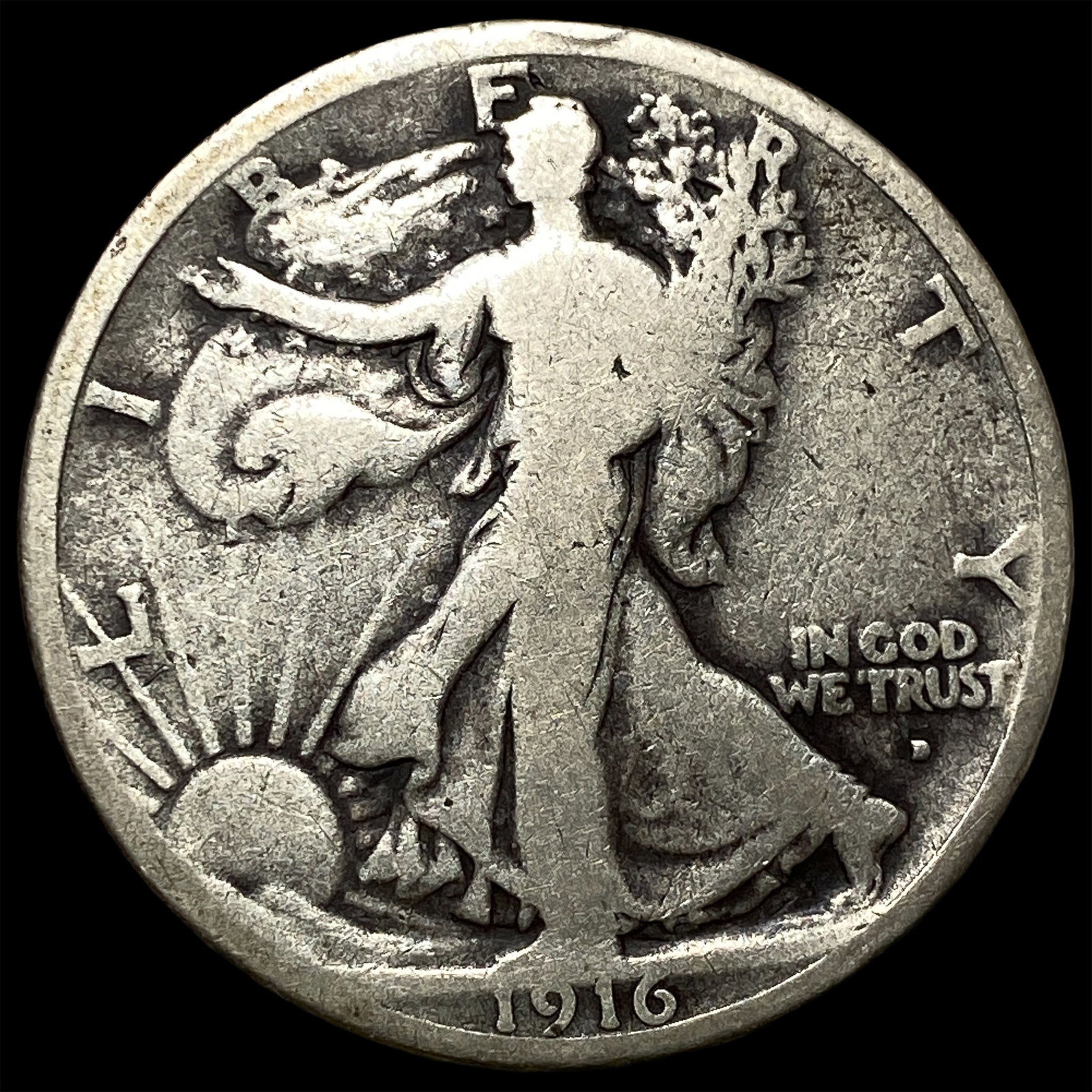1916-D Silver Walking Liberty Half Dollar NICELY CIRCULATED (1 of 2)
