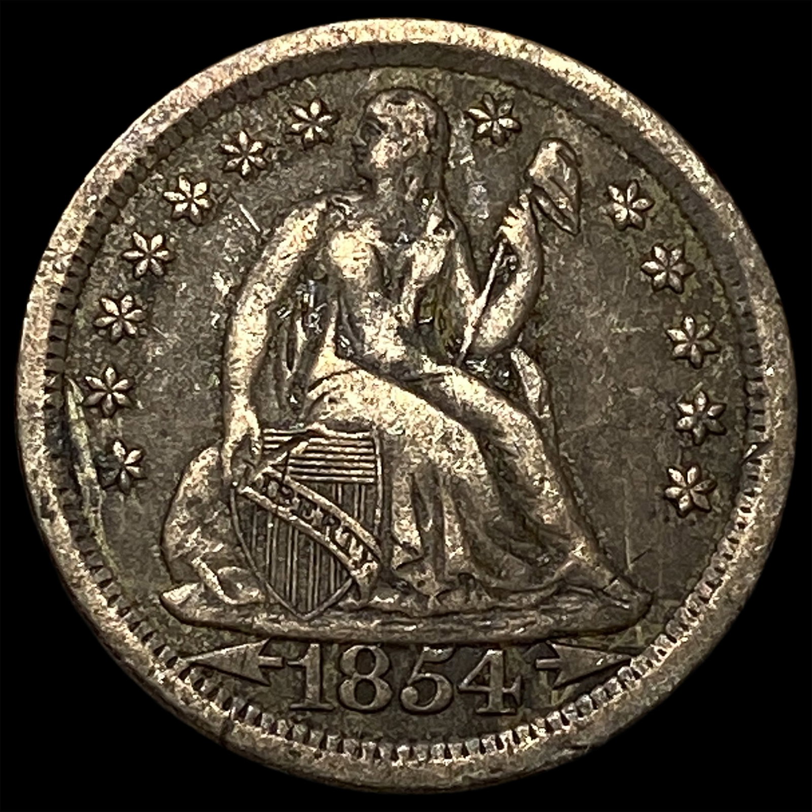 1854-O Silver Seated Liberty Dime LIGHTLY CIRCULATED: 1854-O Silver Seated Liberty Dime LIGHTLY CIRCULATED