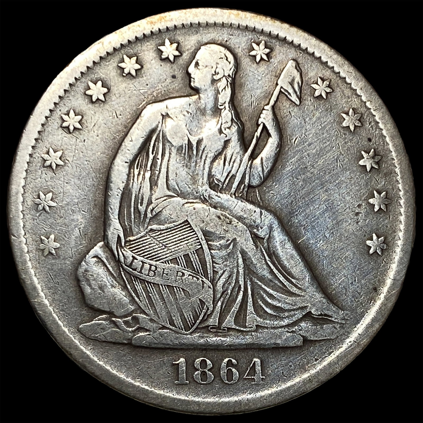 1864-S Silver Seated Liberty Half Dollar LIGHTLY CIRCULATED: 1864-S Silver Seated Liberty Half Dollar LIGHTLY CIRCULATED