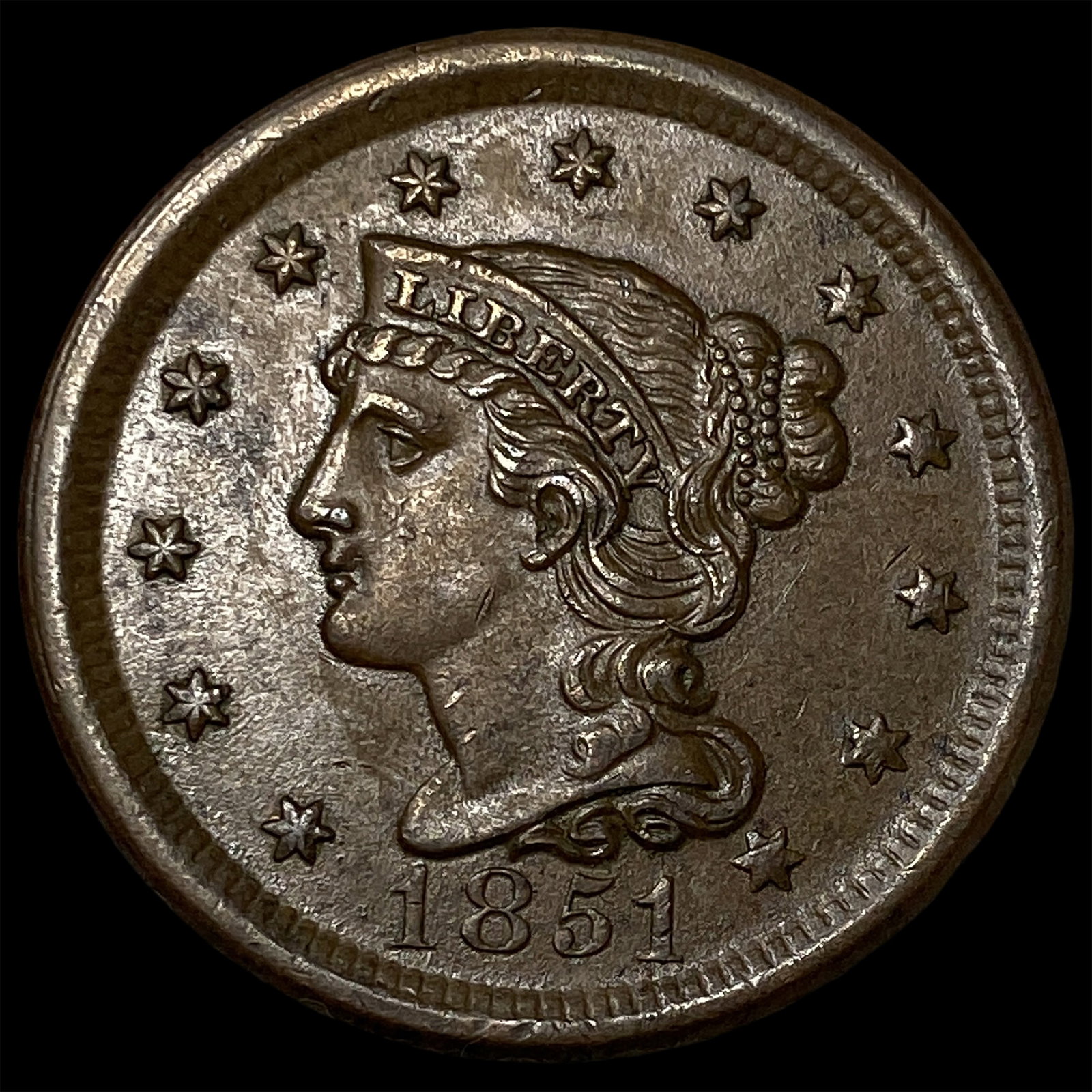 1851 BN Braided Hair Large Cent UNCIRCULATED: 1851 BN Braided Hair Large Cent UNCIRCULATED
