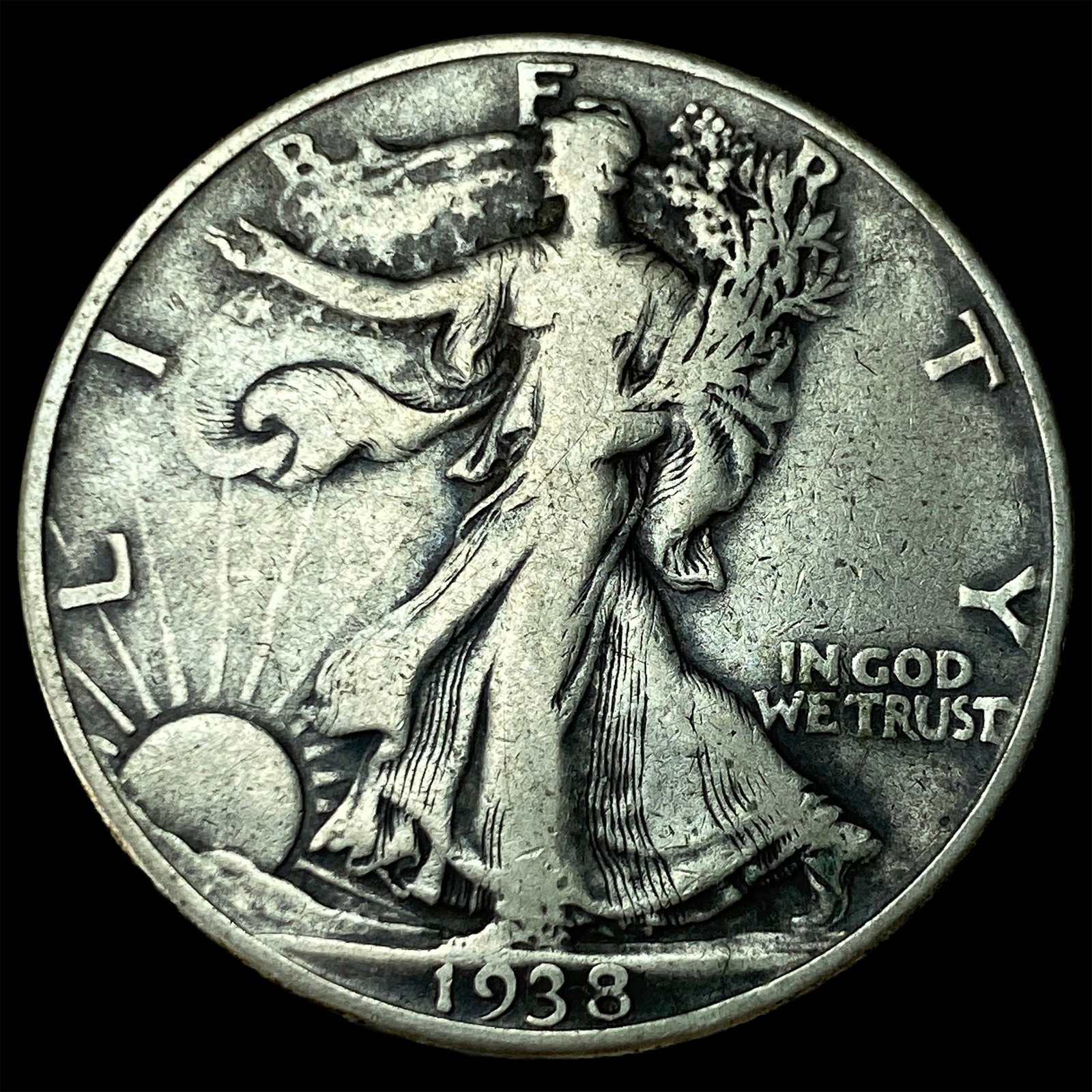 1938-D Silver Half Dollar Walking Liberty NEARLY UNCIRCULATED: 1938-D Silver Half Dollar Walking Liberty NEARLY UNCIRCULATED