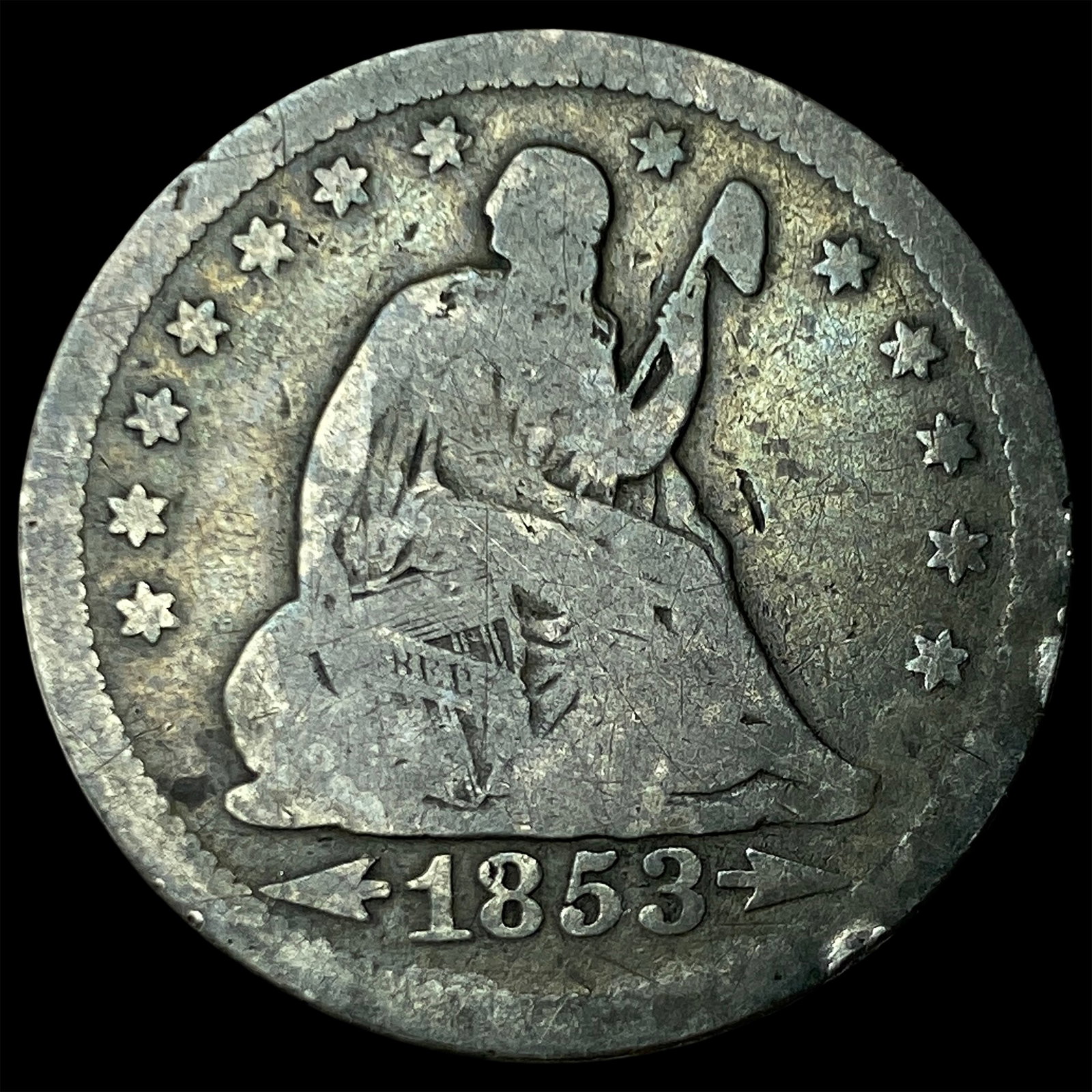 1853 Arrows Seated Liberty Quarter NICELY CIRCULATED: 1853 Arrows Seated Liberty Quarter NICELY CIRCULATED