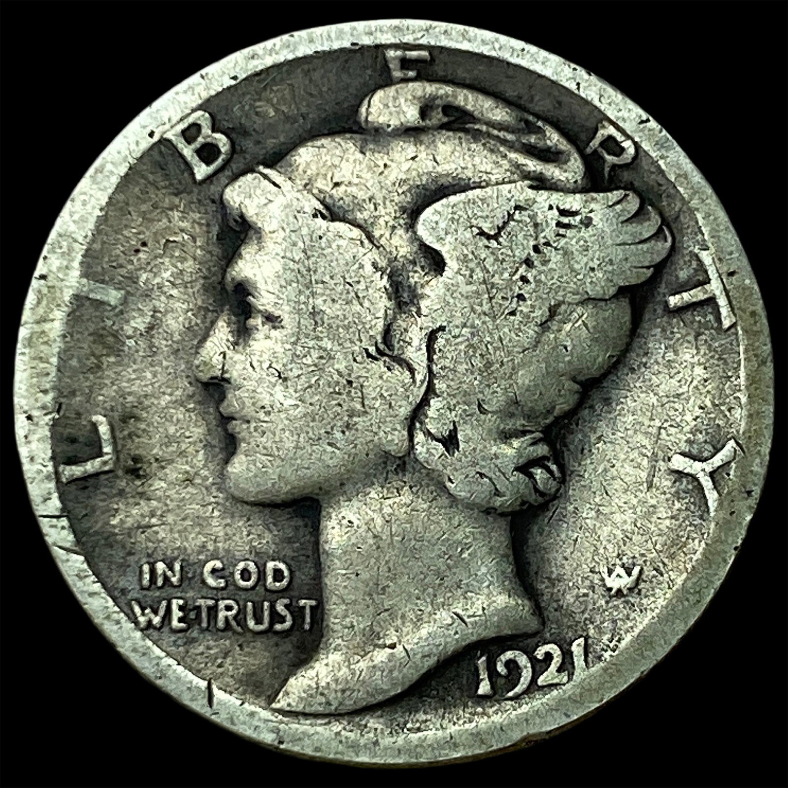 1921 Silver Mercury Dime LIGHTLY CIRCULATED: 1921 Silver Mercury Dime LIGHTLY CIRCULATED