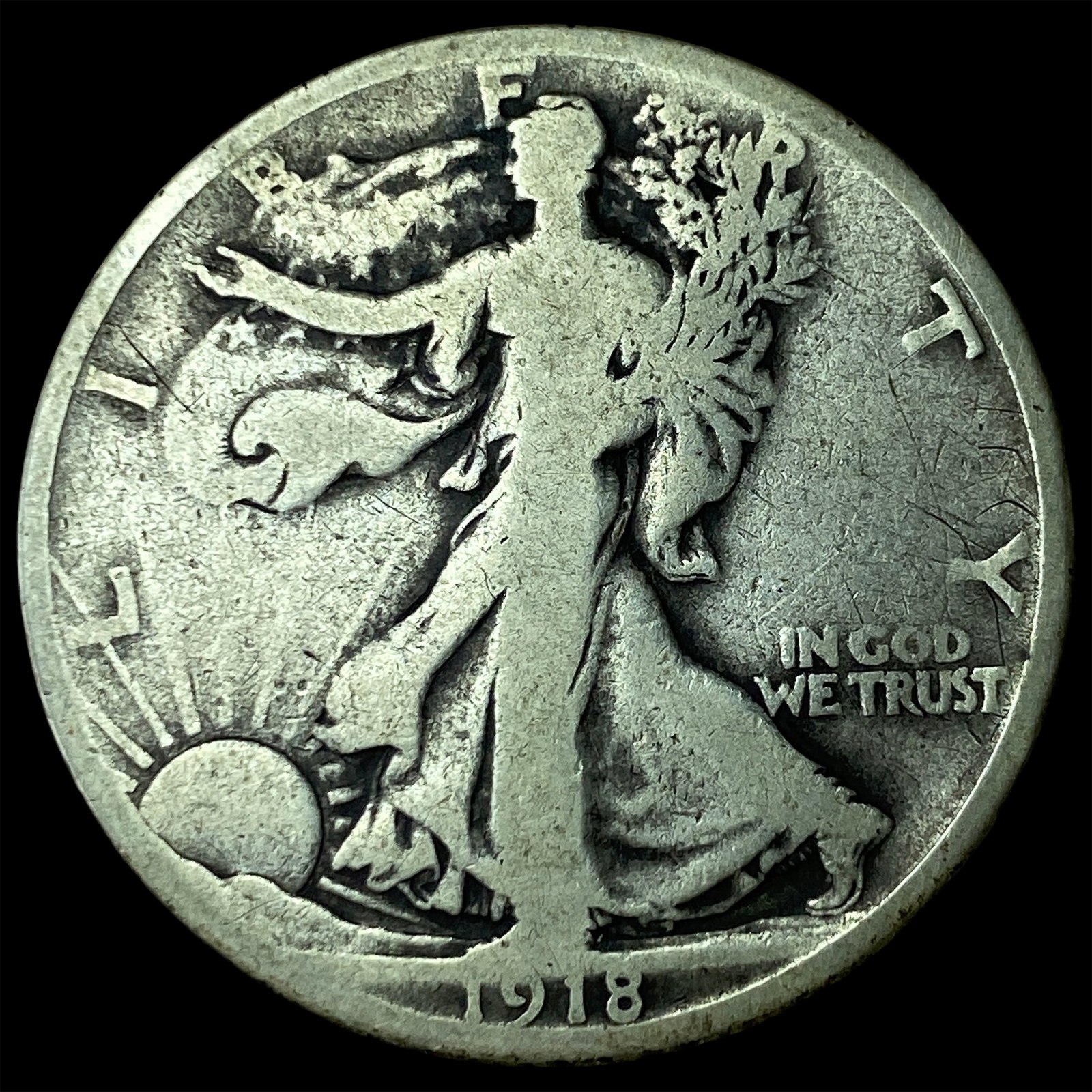 1918-D Silver Walking Liberty Half Dollar NICELY CIRCULATED: 1918-D Silver Walking Liberty Half Dollar NICELY CIRCULATED