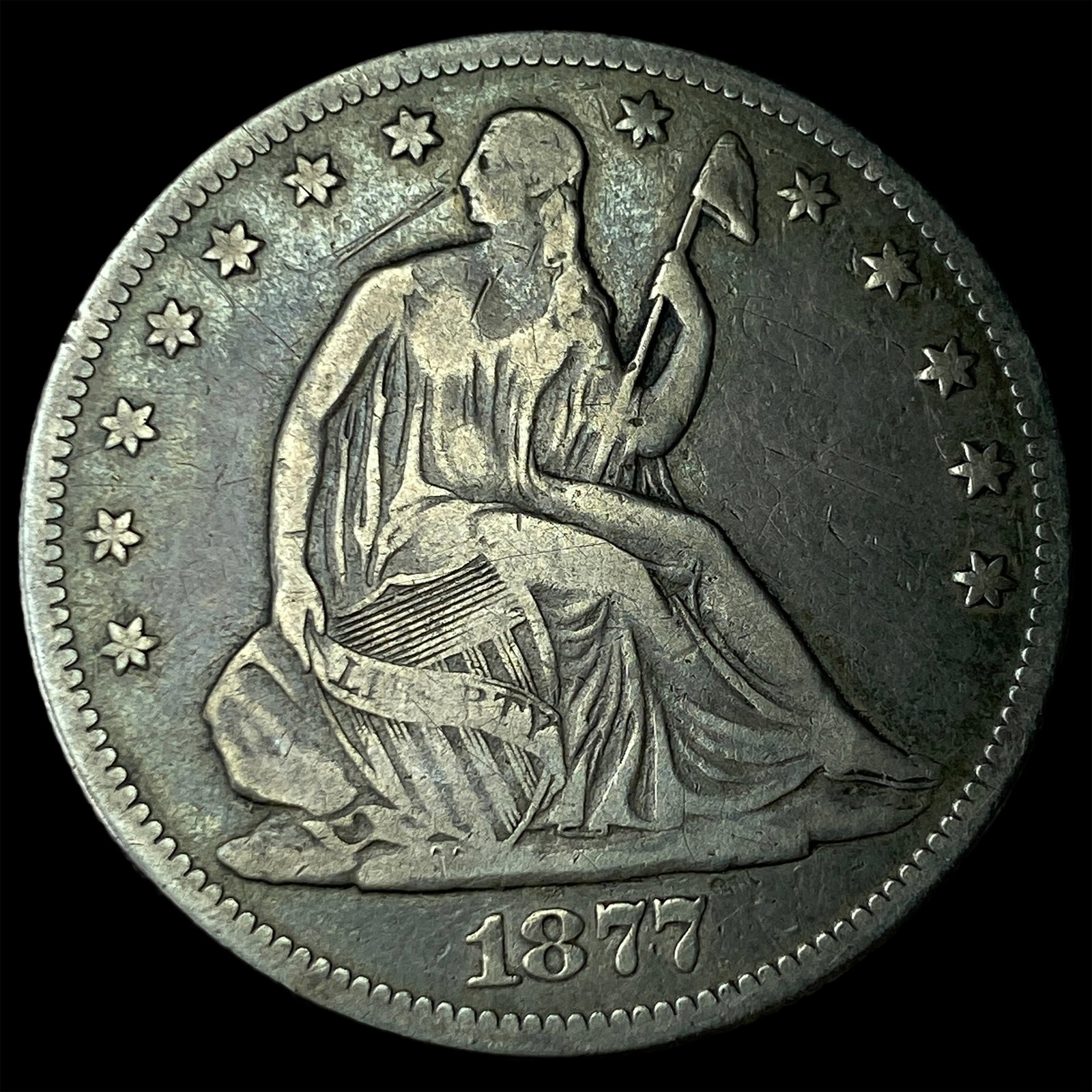1877-S Micro S Silver Half Dollar CLOSELY UNCIRCULATED: 1877-S Micro S Silver Half Dollar CLOSELY UNCIRCULATED