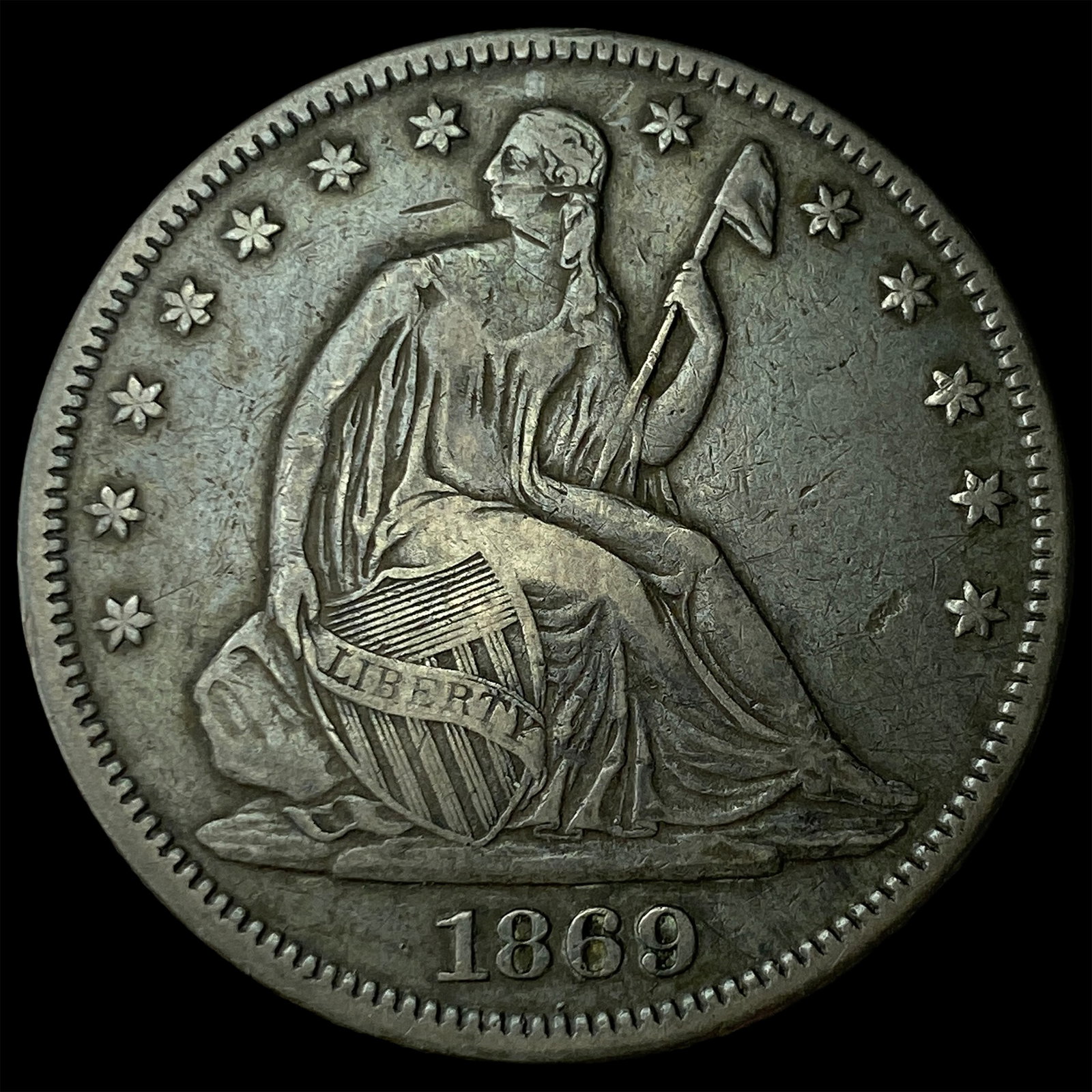 1869 Seated Liberty Half Dollar CLOSELY UNCIRCULATED: 1869 Seated Liberty Half Dollar CLOSELY UNCIRCULATED
