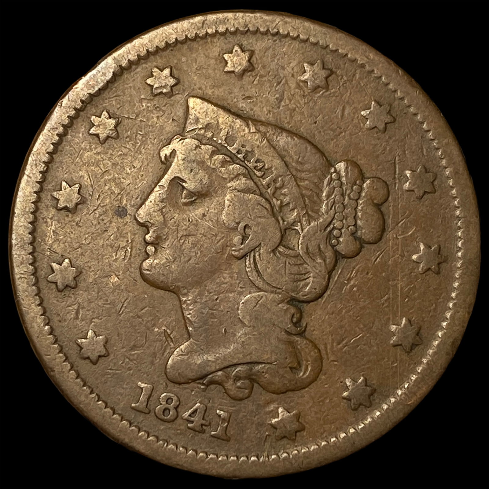 1841 Small Date Braided Hair Large Cent NEARLY UNCIRCULATED: 1841 Small Date Braided Hair Large Cent NEARLY UNCIRCULATED
