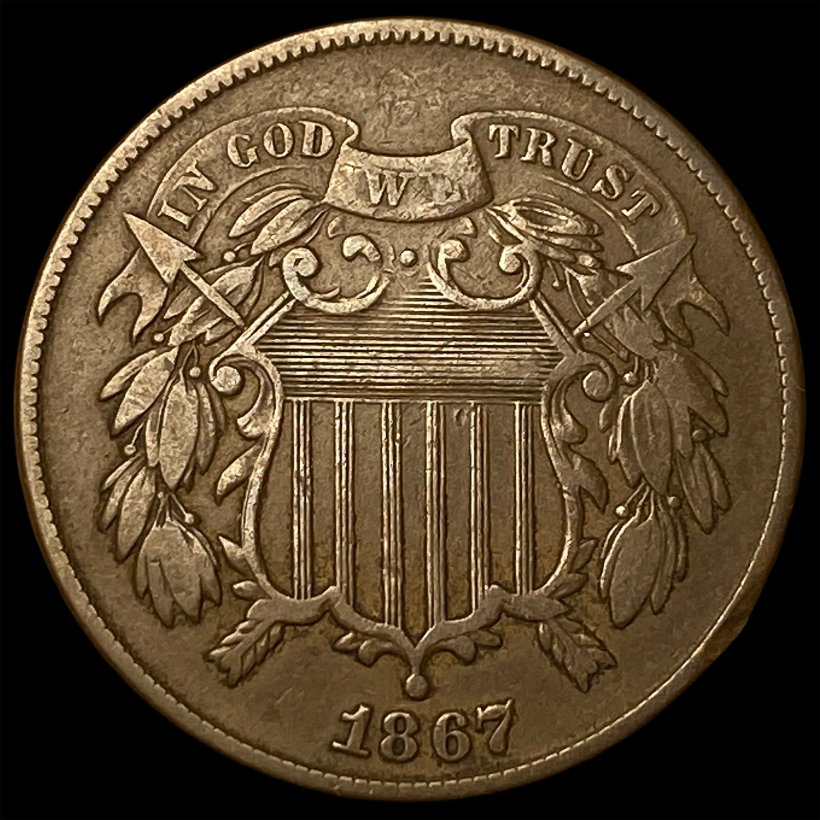 1867 Bronze Two-Cent Piece NEARLY UNCIRCULATED: 1867 Bronze Two-Cent Piece NEARLY UNCIRCULATED
