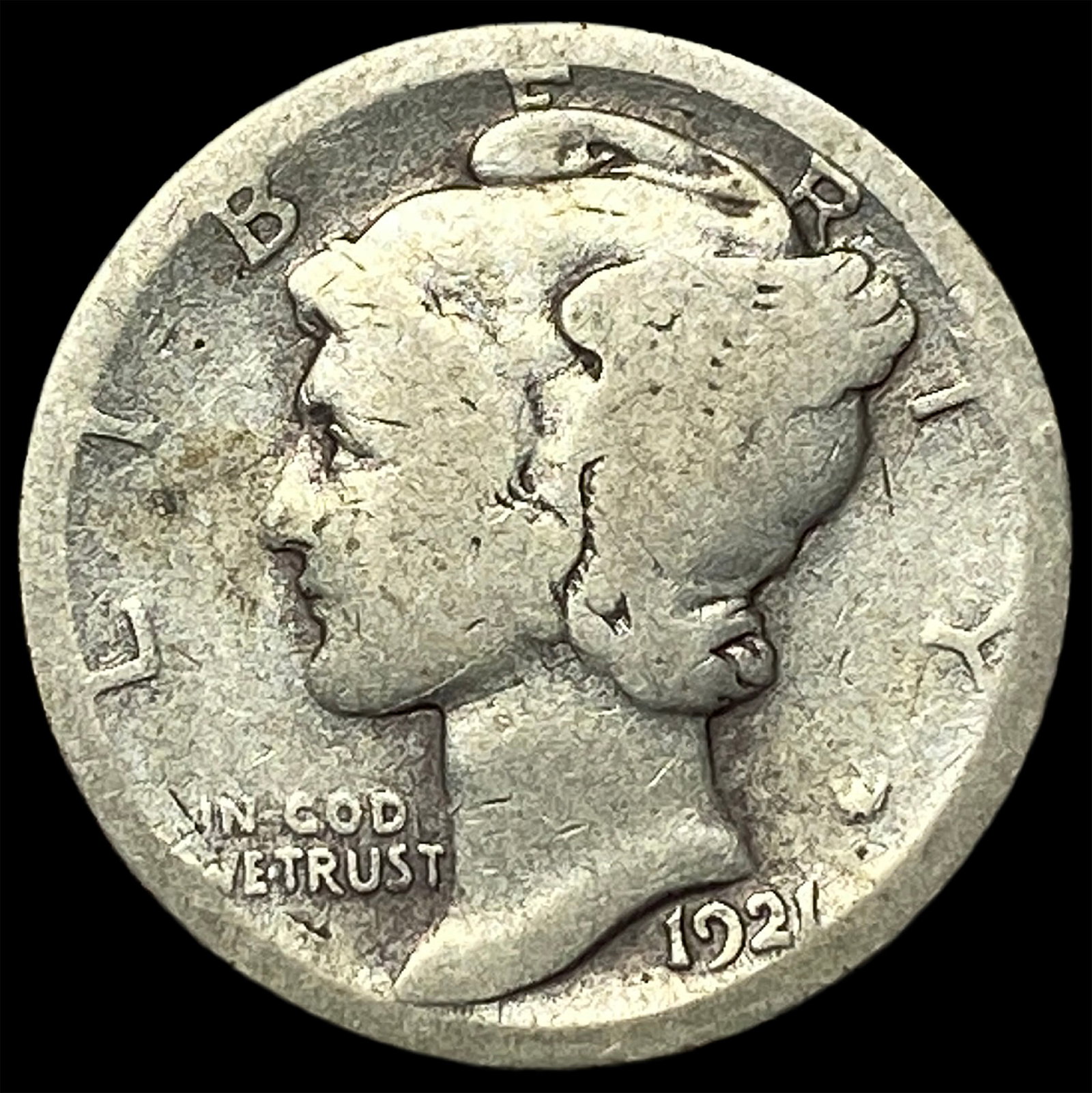 1921-D Silver Mercury Dime NICELY CIRCULATED: 1921-D Silver Mercury Dime NICELY CIRCULATED