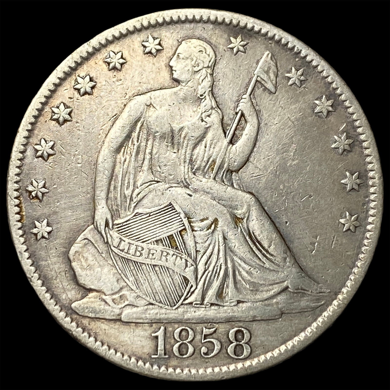 1858-O Silver Half Dollar CLOSELY UNCIRCULATED: 1858-O Silver Half Dollar CLOSELY UNCIRCULATED