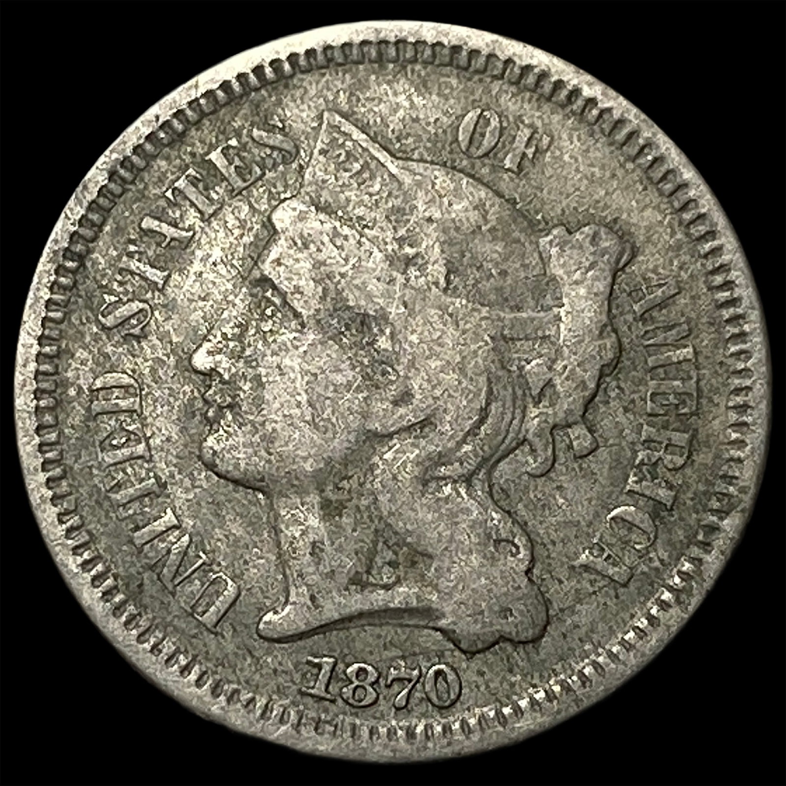 1870 Nickel Three-Cent Piece LIGHTLY CIRCULATED: 1870 Nickel Three-Cent Piece LIGHTLY CIRCULATED