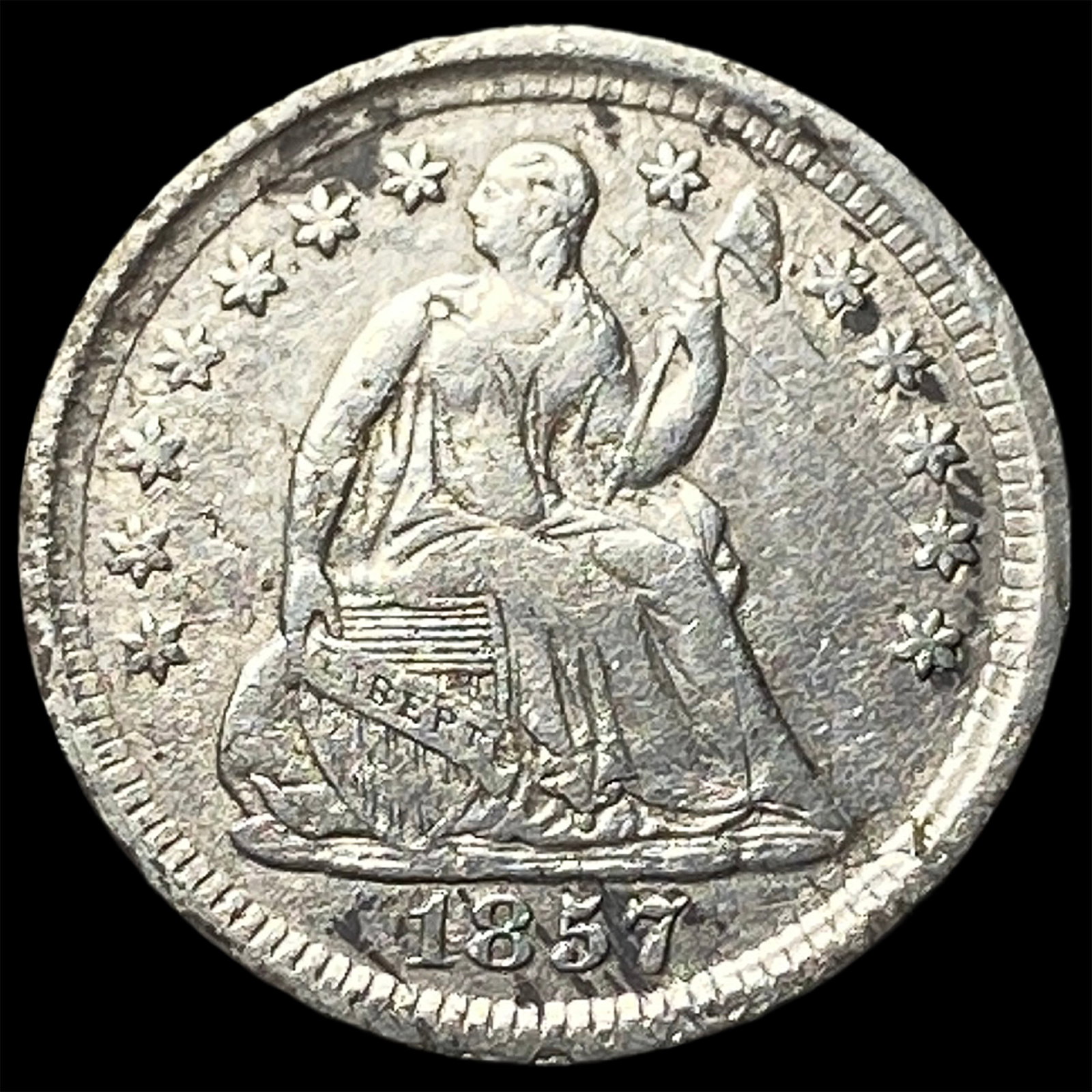 1857 Seated Liberty Half Dime NEARLY UNCIRCULATED: 1857 Seated Liberty Half Dime NEARLY UNCIRCULATED