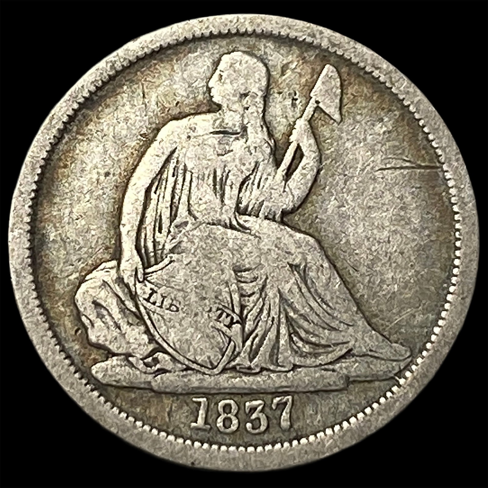 1837 Seated Liberty Dime No Stars LIGHTLY CIRCULATED: 1837 Seated Liberty Dime No Stars LIGHTLY CIRCULATED