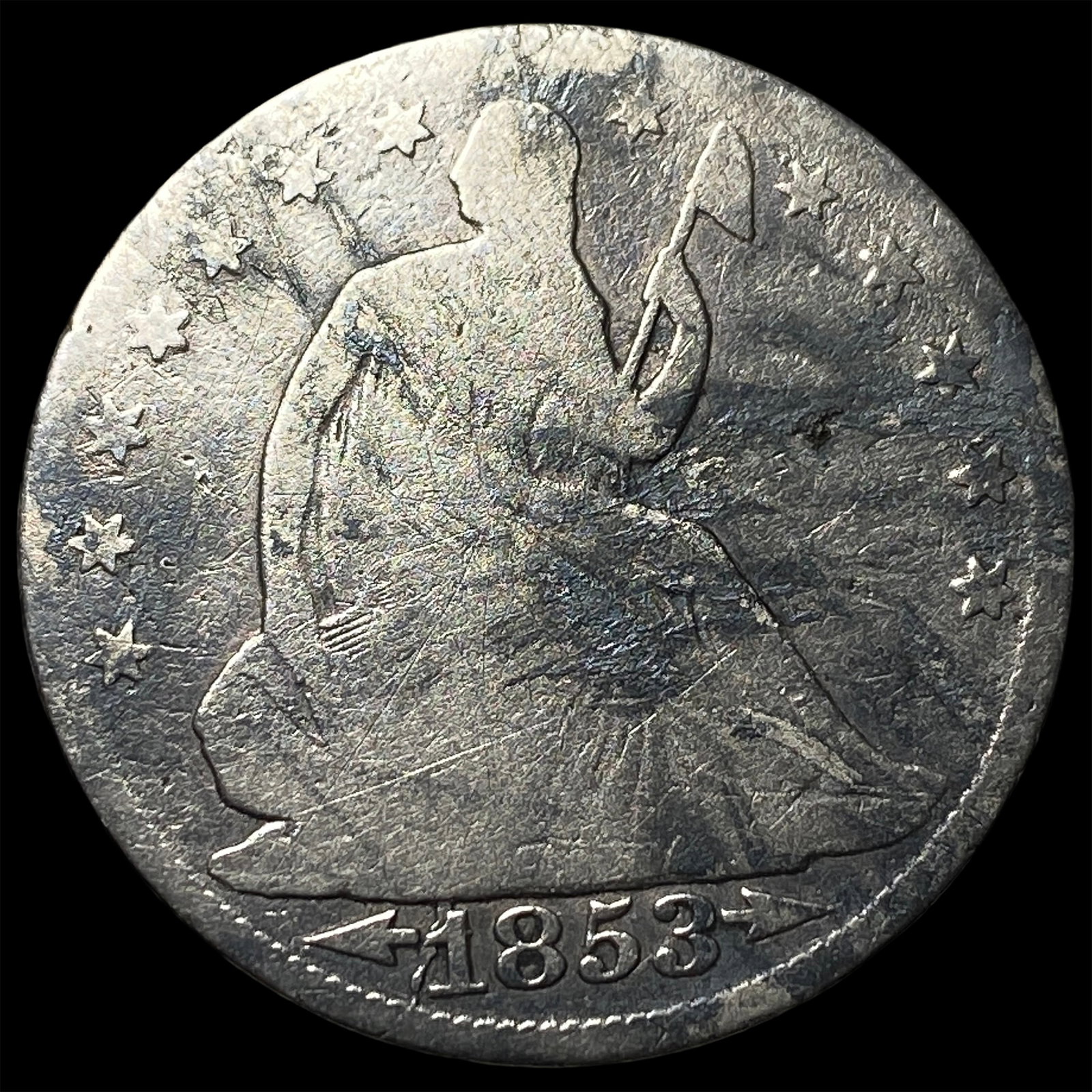 1853-O Arrows/Rays Silver Seated Liberty Half Dollar NICELY CIRCULATED: 1853-O Arrows/Rays Silver Seated Liberty Half Dollar NICELY CIRCULATED