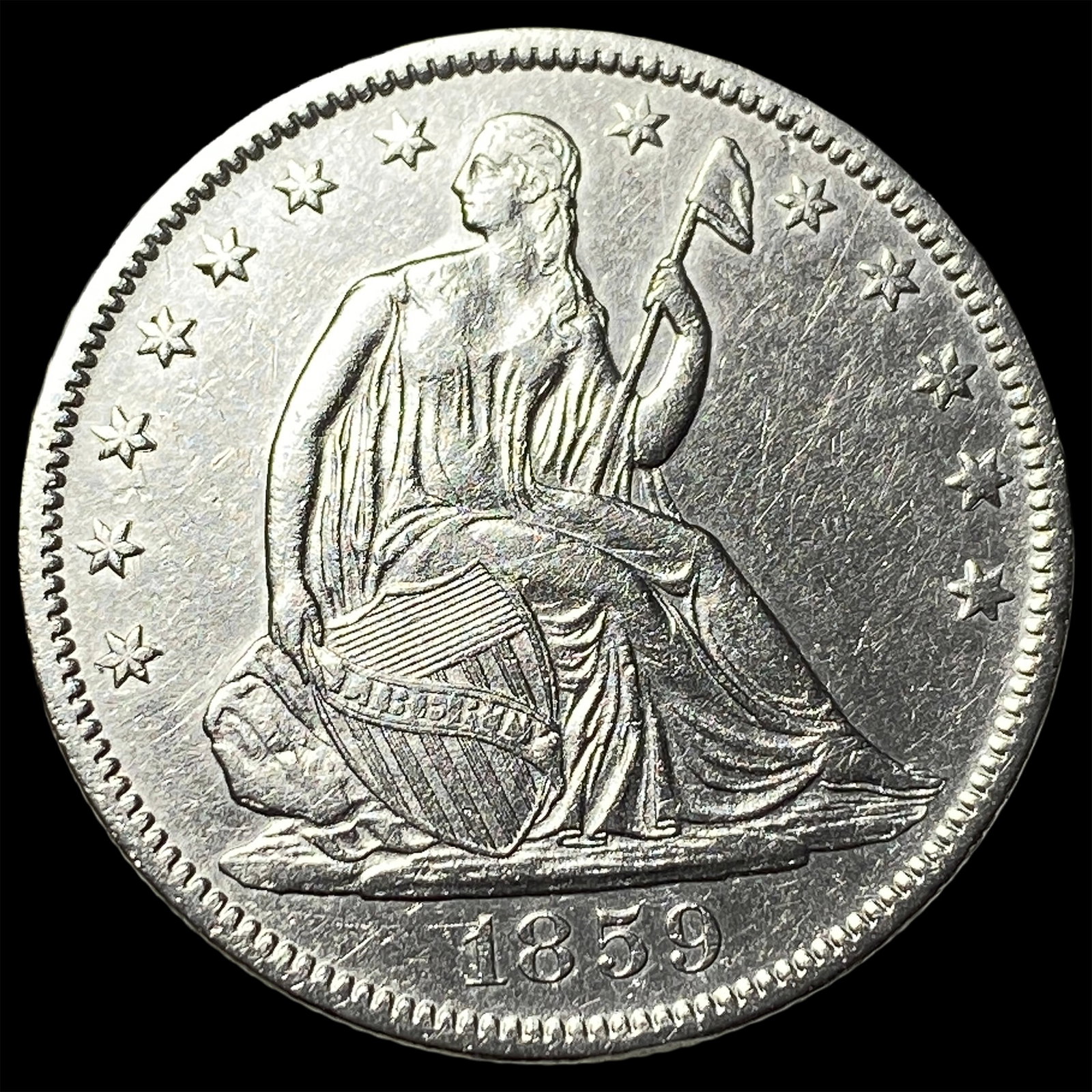 1859-S Silver Seated Liberty Half Dollar UNCIRCULATED: 1859-S Silver Seated Liberty Half Dollar UNCIRCULATED