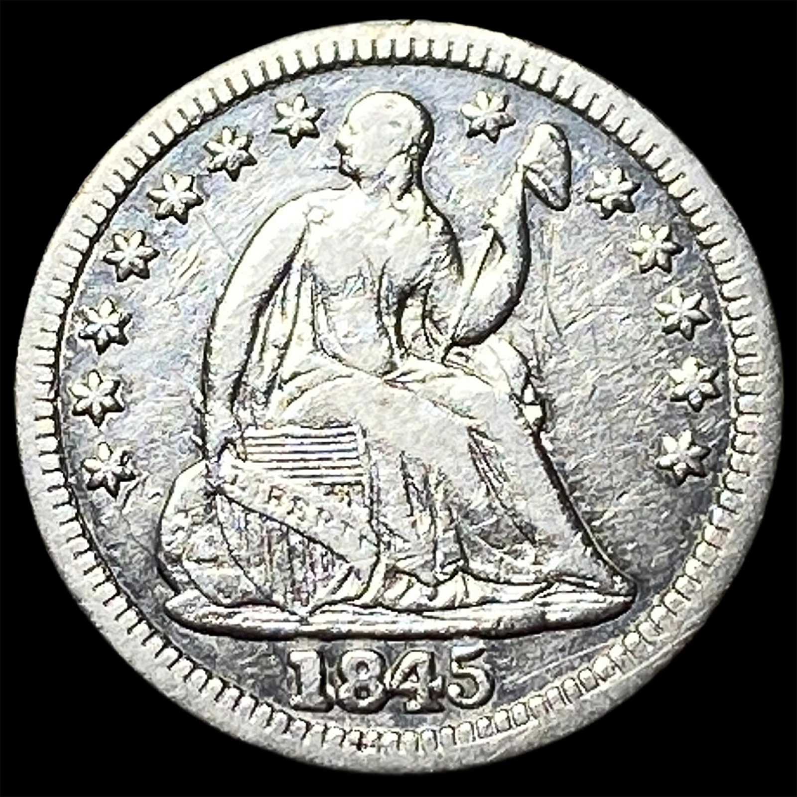 1845 Seated Liberty Half Dime CHOICE AU: 1845 Seated Liberty Half Dime CHOICE AU