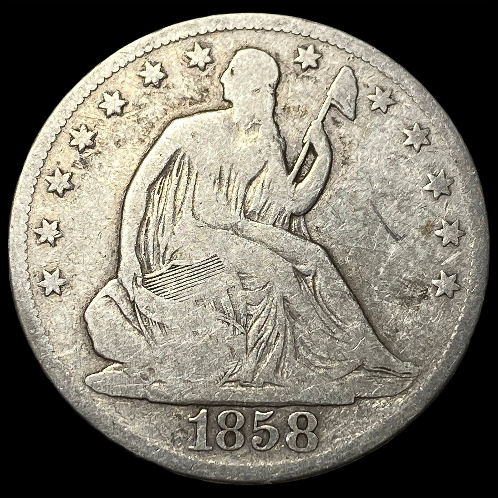 1858-O Silver Half Dollar NICELY CIRCULATED: 1858-O Silver Half Dollar NICELY CIRCULATED