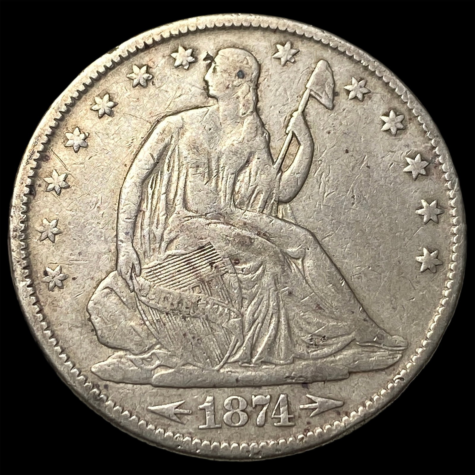 1874 Arrows Seated Liberty Half Dollar NEARLY UNCIRCULATED: 1874 Arrows Seated Liberty Half Dollar NEARLY UNCIRCULATED