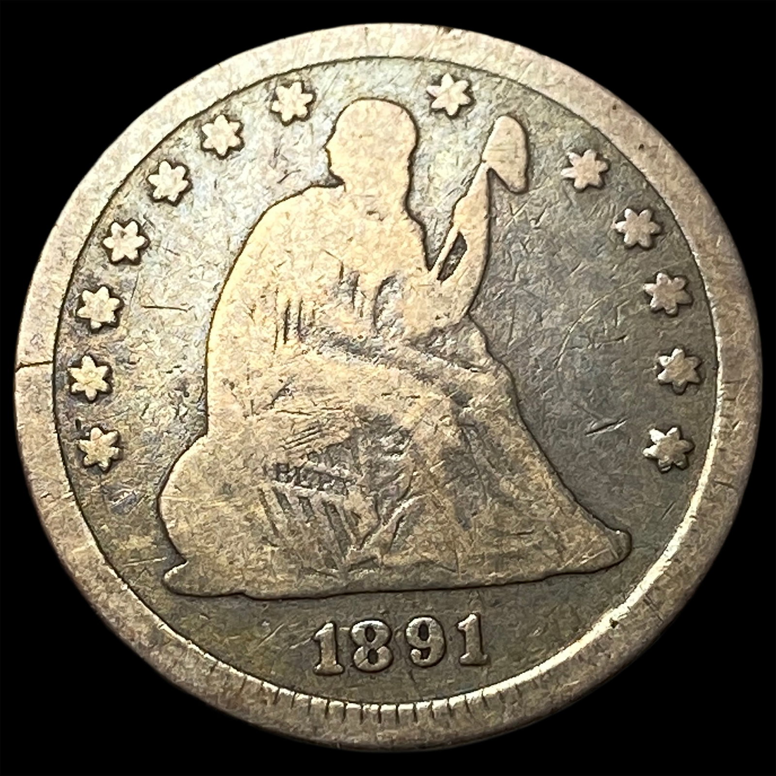 1891 Silver Seated Liberty Dime LIGHTLY CIRCULATED: 1891 Silver Seated Liberty Dime LIGHTLY CIRCULATED