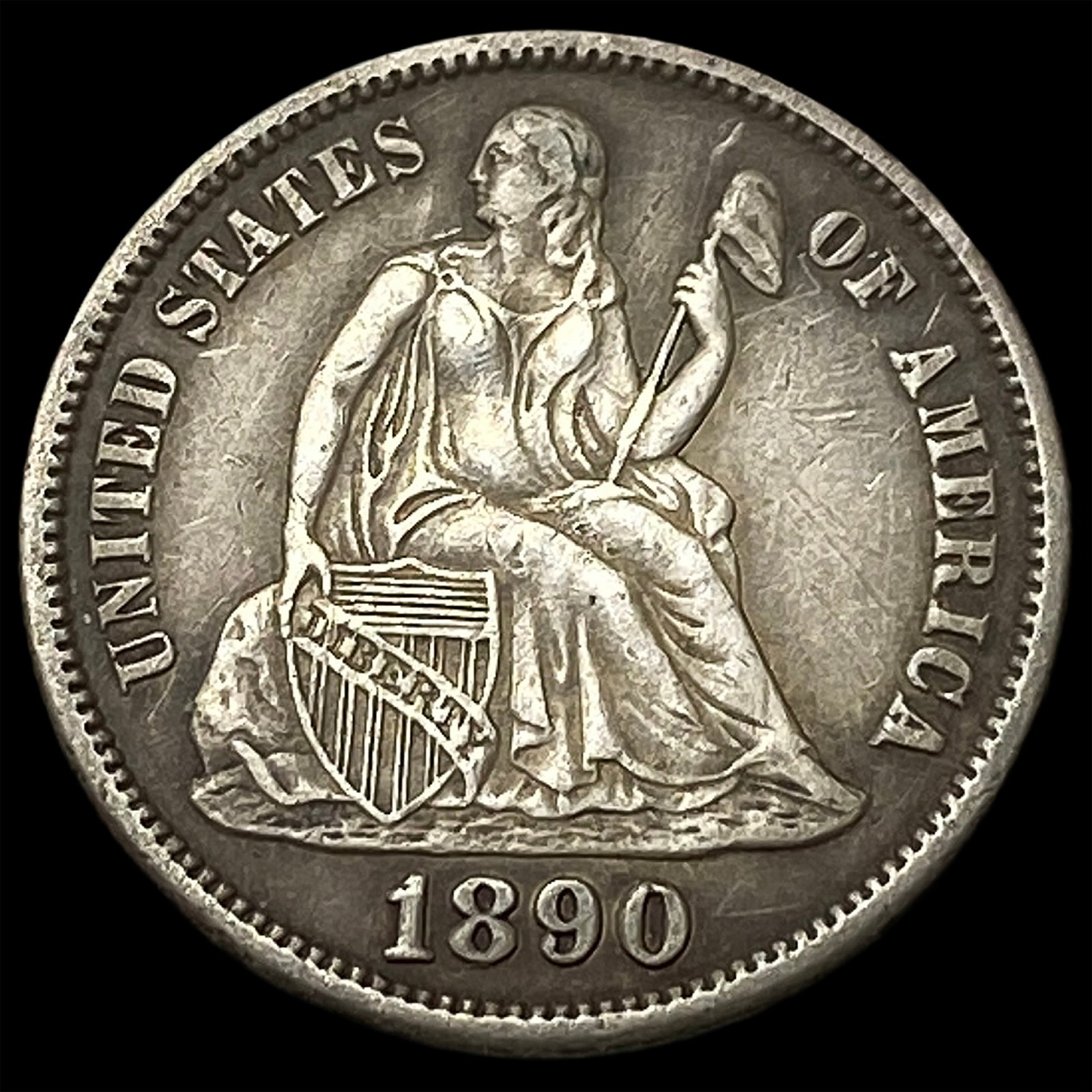 1890-S Silver Dime CLOSELY UNCIRCULATED: 1890-S Silver Dime CLOSELY UNCIRCULATED