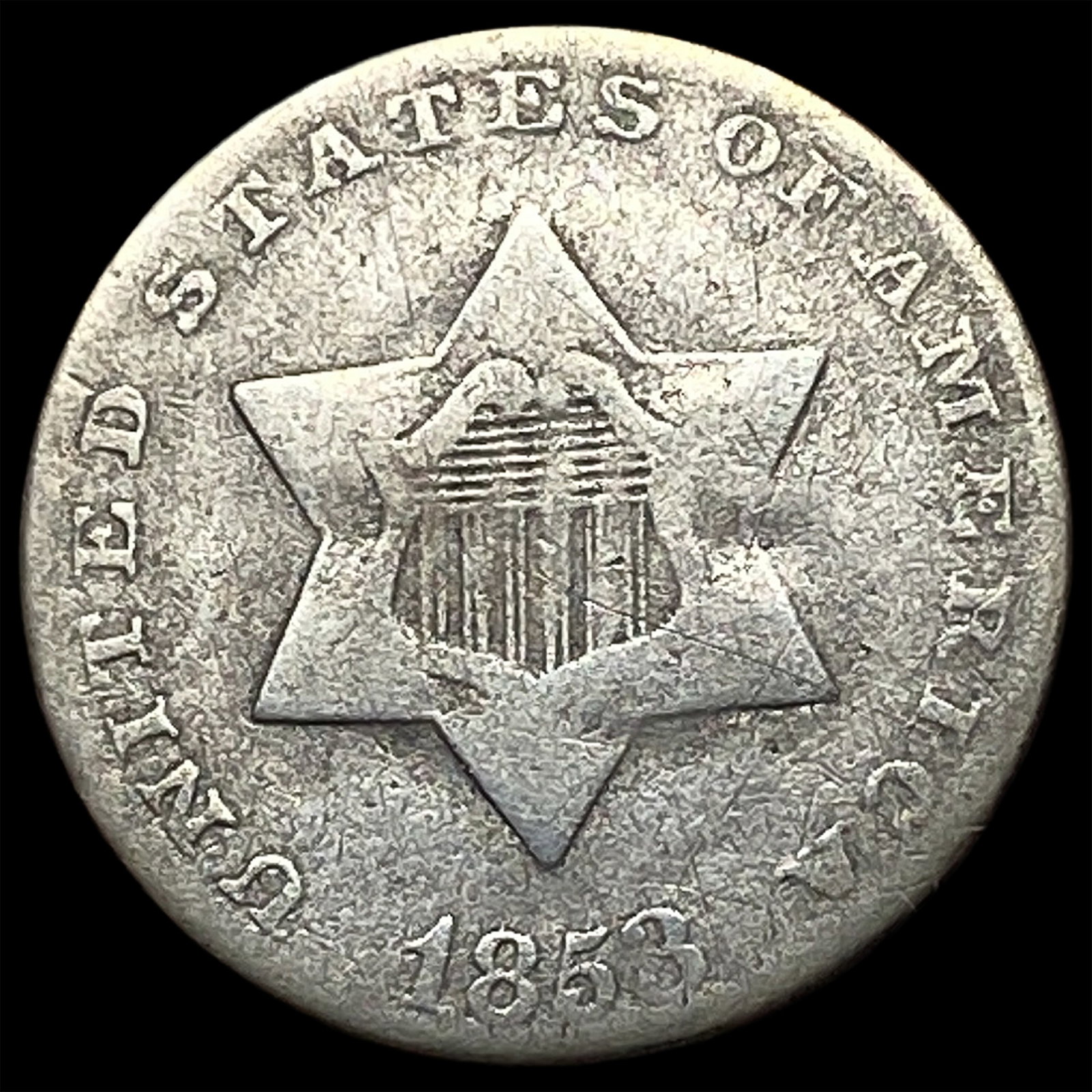 1853 Silver Three-Cent Piece NICELY CIRCULATED: 1853 Silver Three-Cent Piece NICELY CIRCULATED
