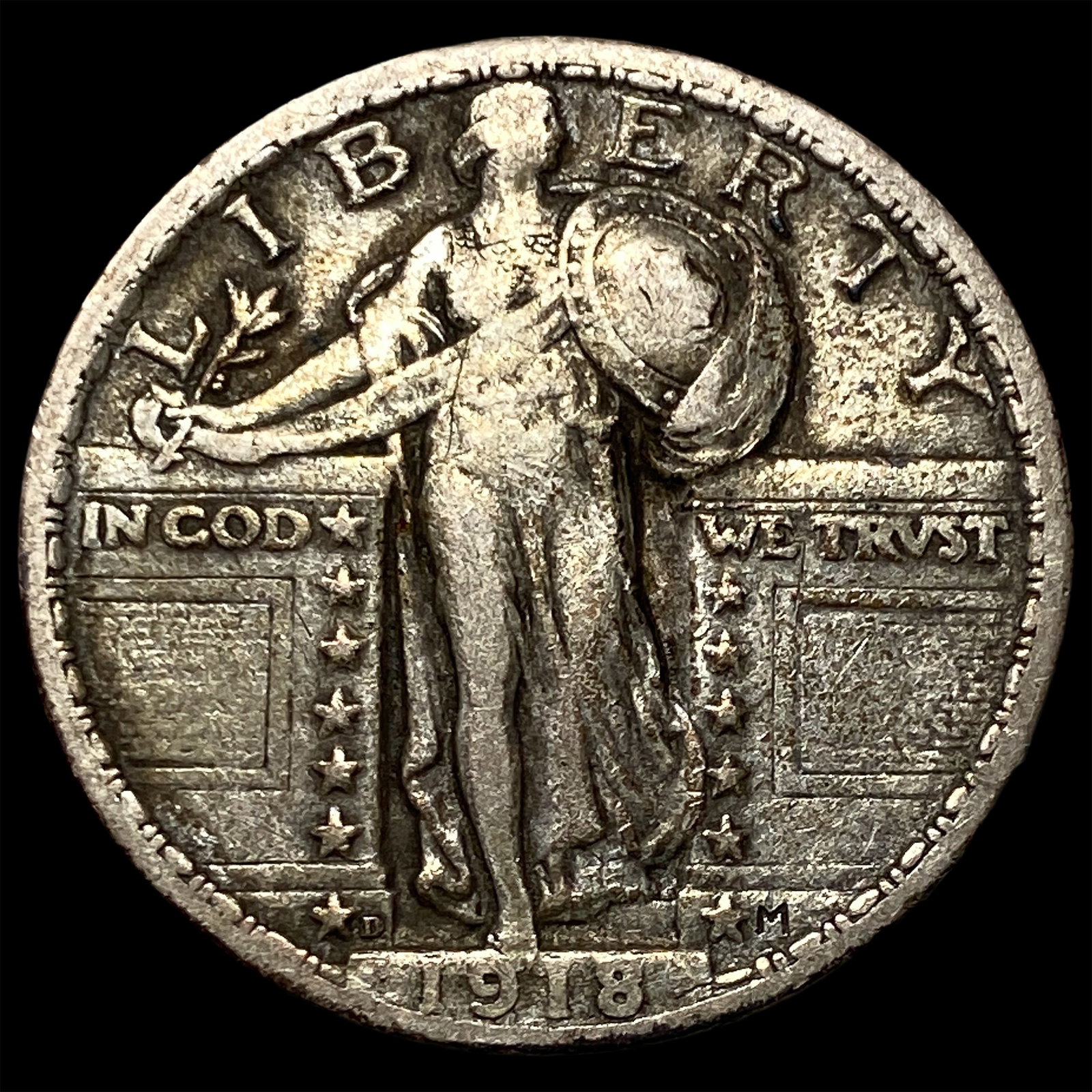 1918-D Silver Standing Liberty Quarter NEARLY UNCIRCULATED: 1918-D Silver Standing Liberty Quarter NEARLY UNCIRCULATED