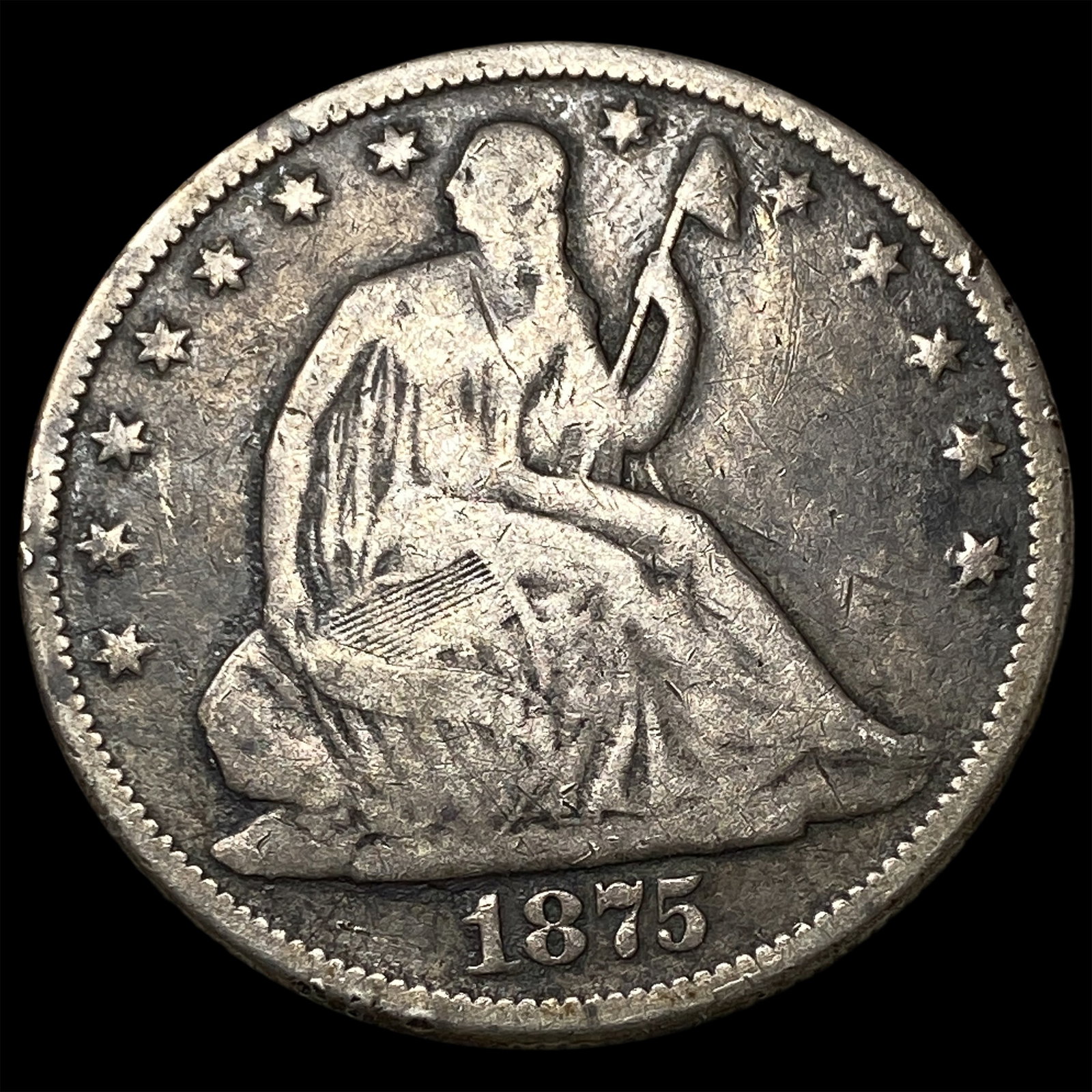 1875 Seated Liberty Half Dollar ABOUT UNCIRCULATED: 1875 Seated Liberty Half Dollar ABOUT UNCIRCULATED
