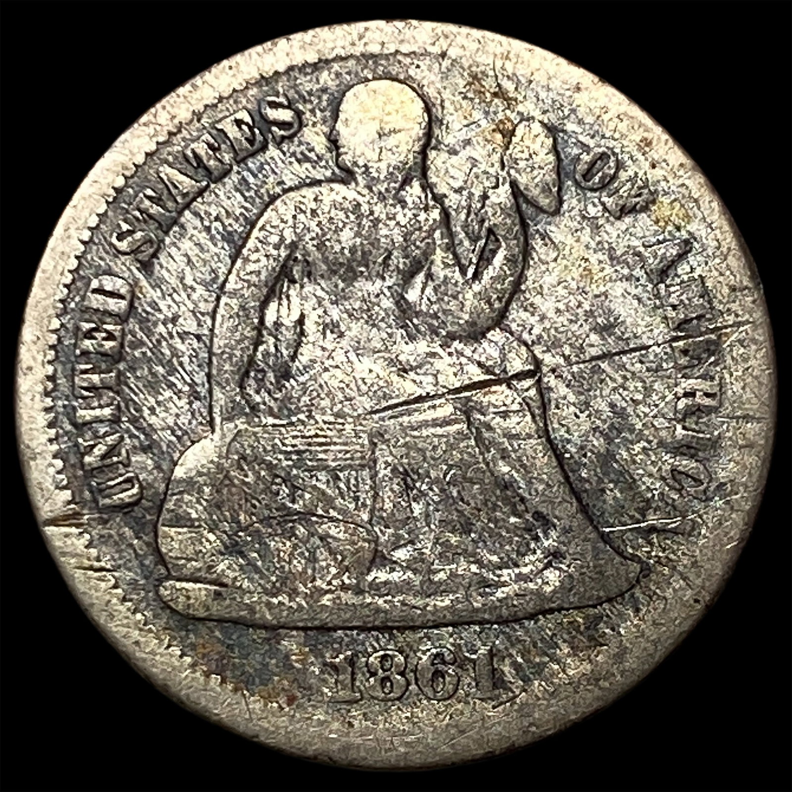 1861-S Silver Seated Liberty Dime NICELY CIRCULATED: 1861-S Silver Seated Liberty Dime NICELY CIRCULATED