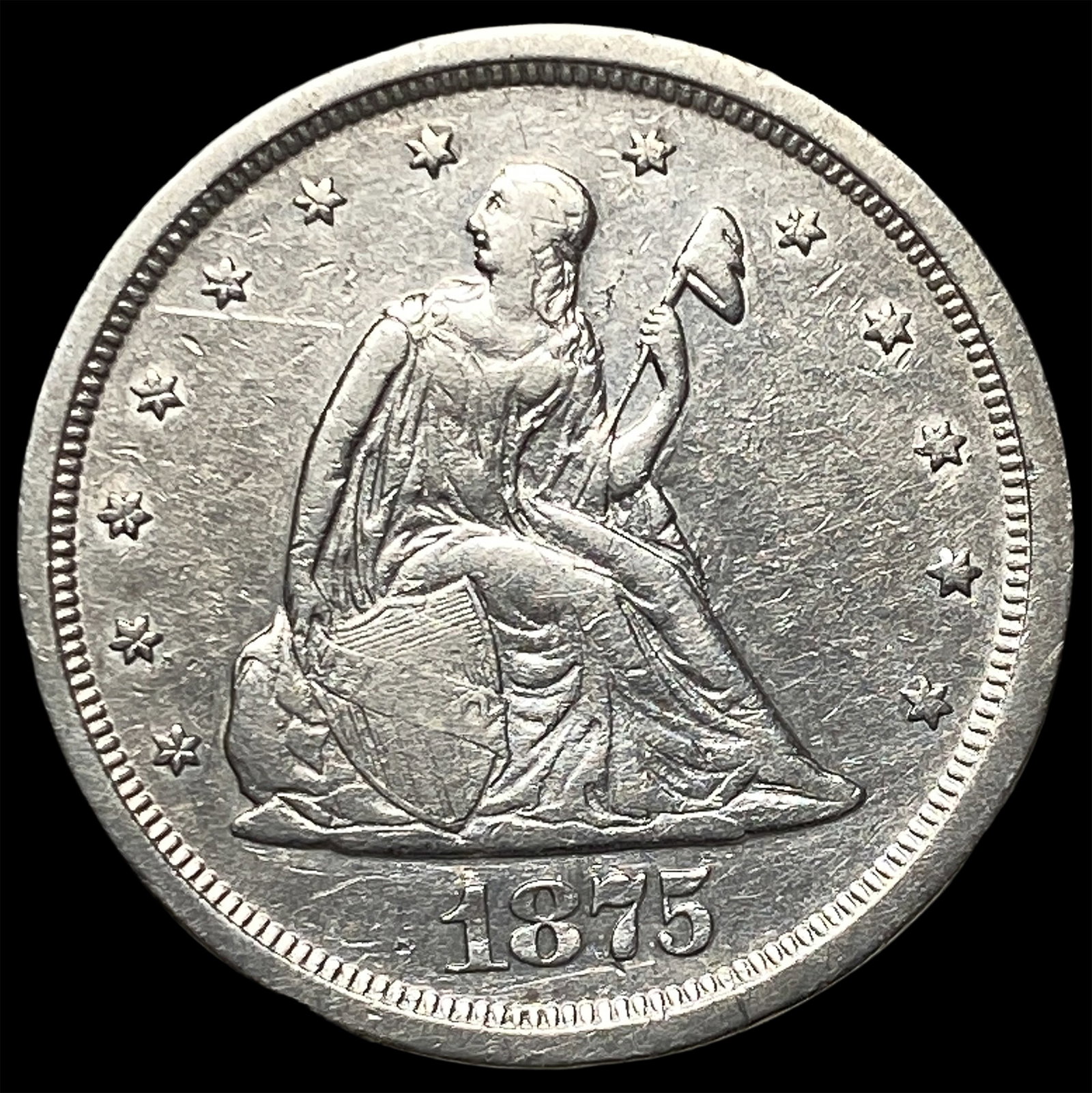 1875-S Silver Twenty Cents CLOSELY UNCIRCULATED: 1875-S Silver Twenty Cents CLOSELY UNCIRCULATED