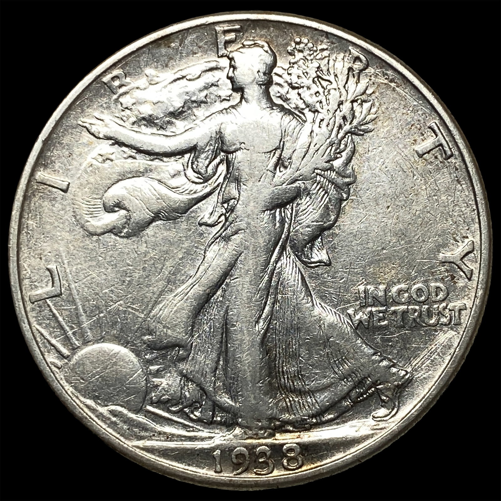 1938-D Silver Walking Liberty Half Dollar CLOSELY UNCIRCULATED: 1938-D Silver Walking Liberty Half Dollar CLOSELY UNCIRCULATED