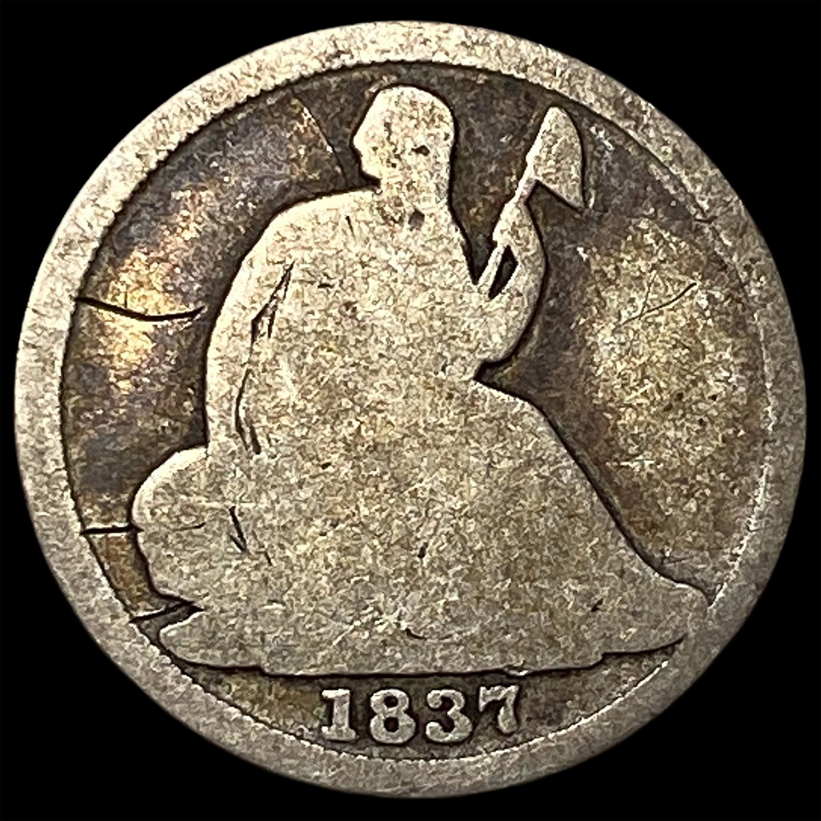 1837 Silver Seated Liberty Dime NICELY CIRCULATED: 1837 Silver Seated Liberty Dime NICELY CIRCULATED