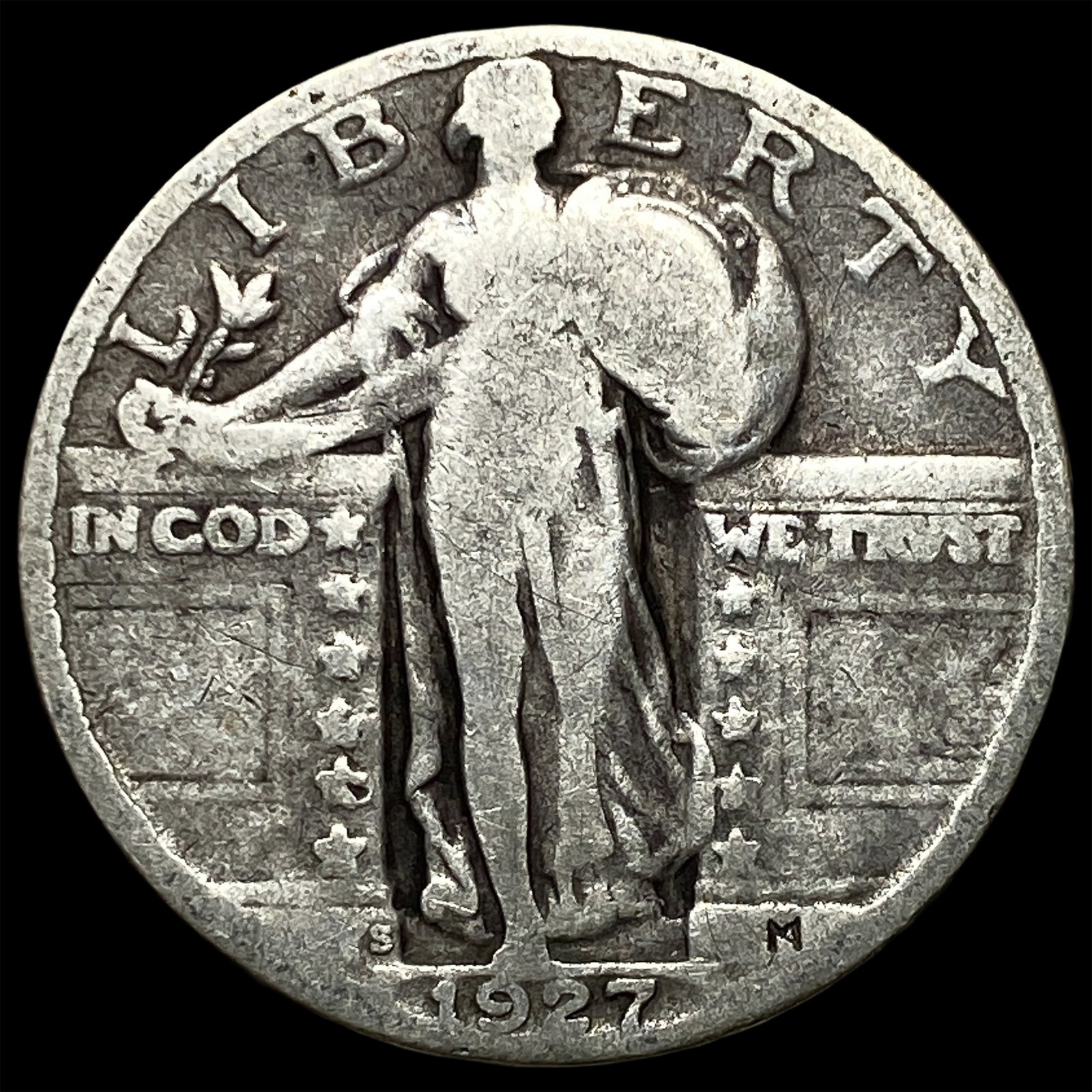 1927-S Silver Standing Liberty Quarter ABOUT UNCIRCULATED: 1927-S Silver Standing Liberty Quarter ABOUT UNCIRCULATED