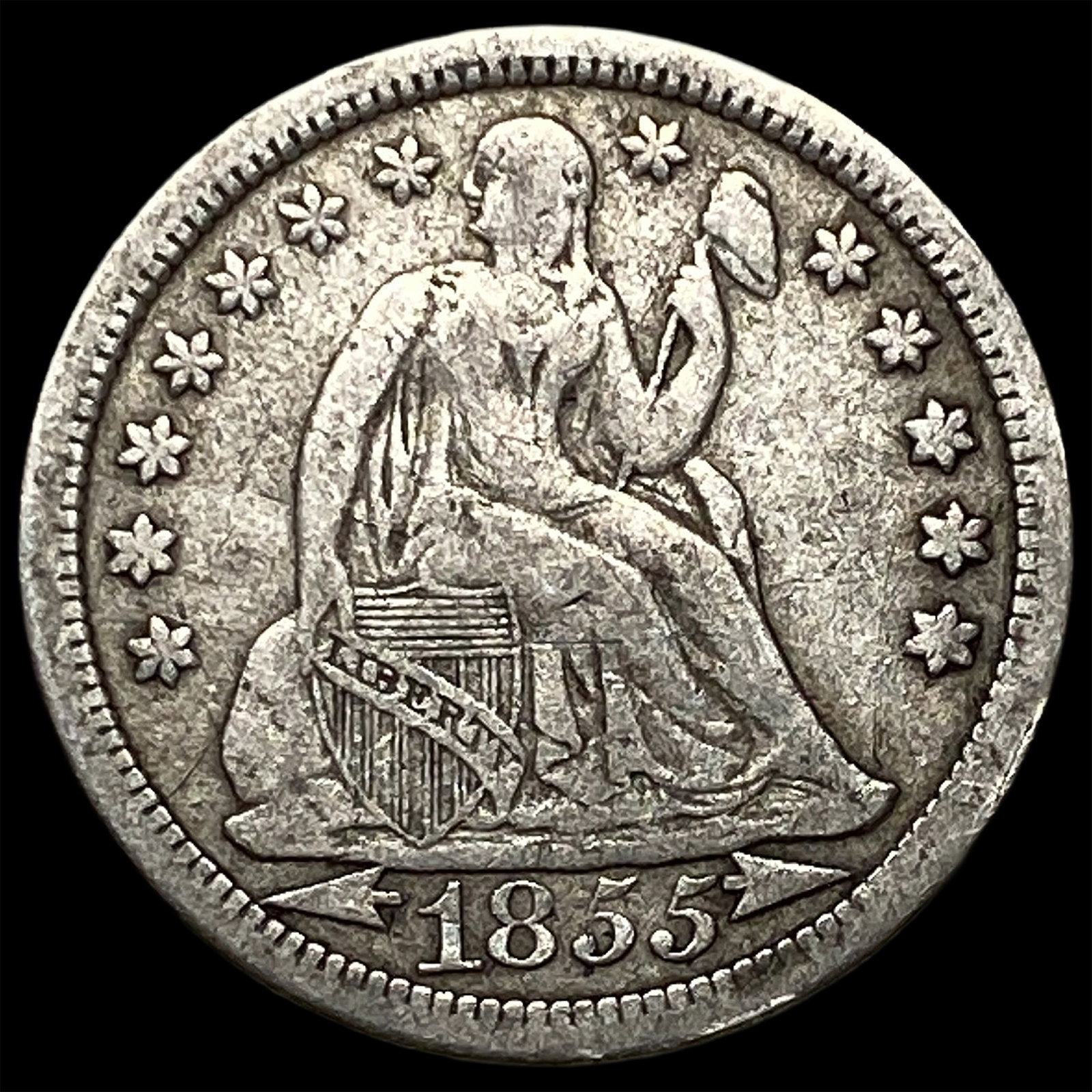 1855 Arrows Seated Liberty Dime NEARLY UNCIRCULATED: 1855 Arrows Seated Liberty Dime NEARLY UNCIRCULATED