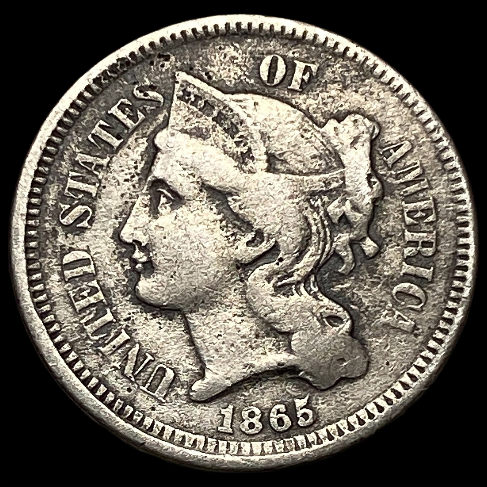 1865 Nickel Three-Cent Piece ABOUT UNCIRCULATED: 1865 Nickel Three-Cent Piece ABOUT UNCIRCULATED